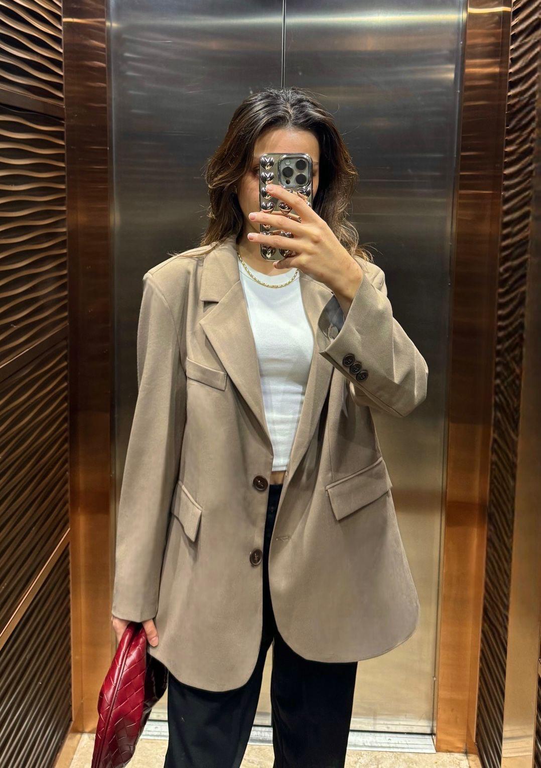 Açık kahverengi oversıze blazer ceket 