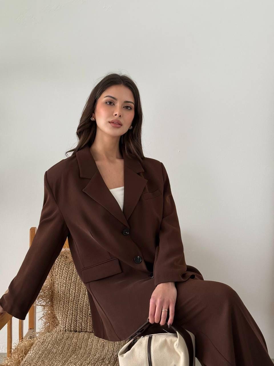 Kahverengi Blazer Ceket Takım 