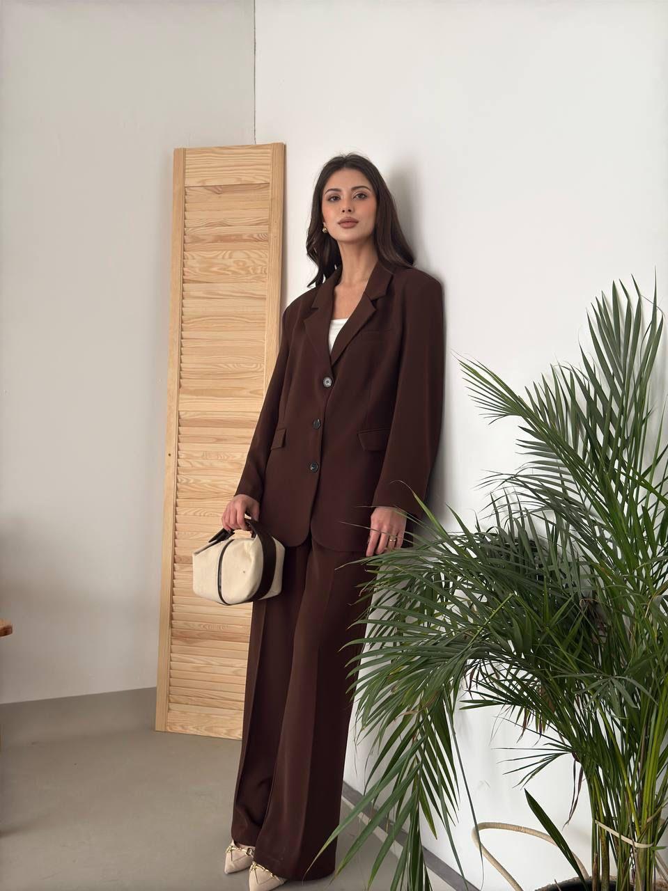 Kahverengi Blazer Ceket Takım 
