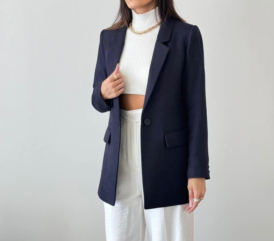 Yün efekt lacivert blazer ceket