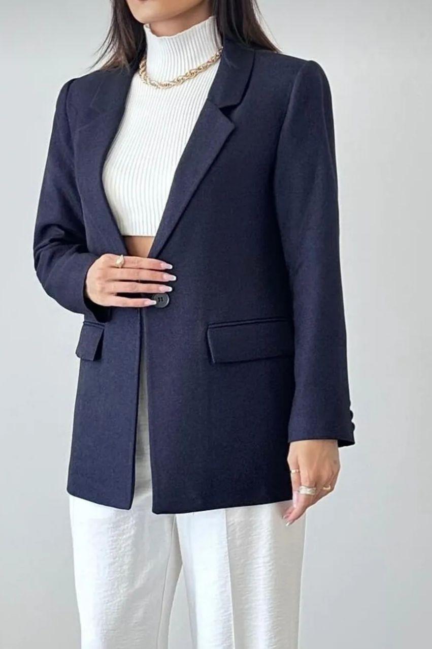 Yün efekt lacivert blazer ceket