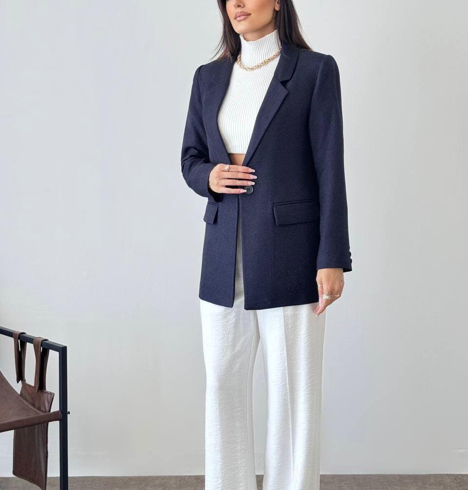 Yün efekt lacivert blazer ceket