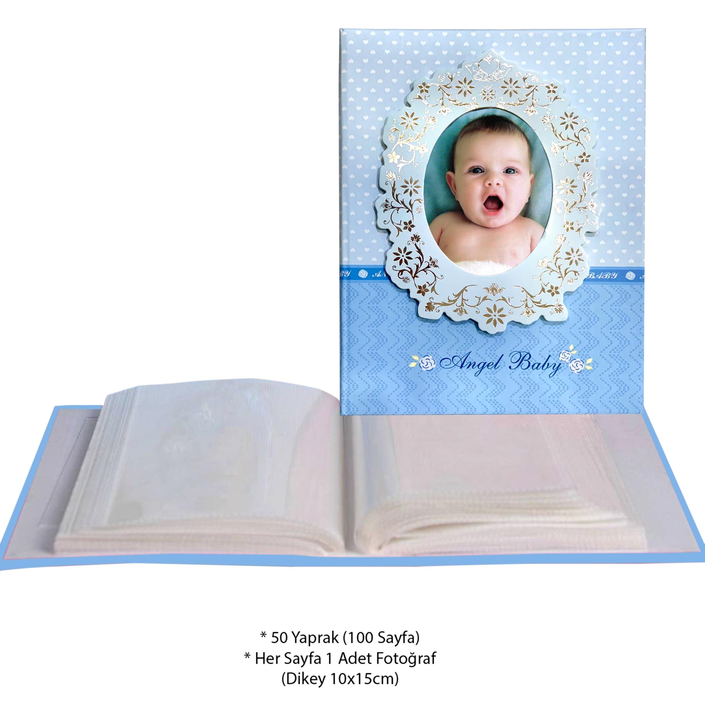 10x15 cm 100'lük Mavi Bebek Desenli Fotoğraf Albümü