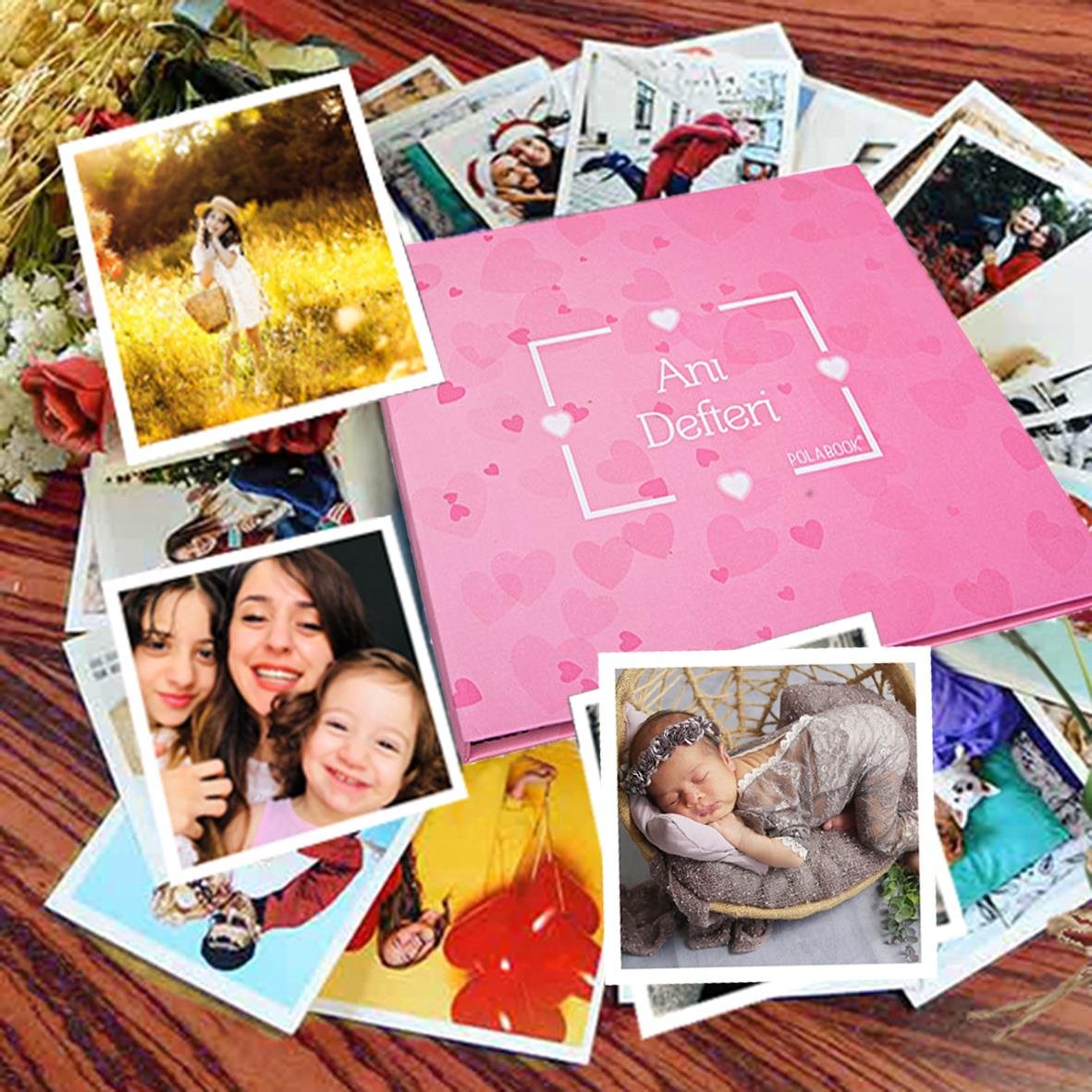 Pembe Anı Defteri 20 Adet 10x10 Cm Solmaz Fotoğraf Baskı, Beyaz Jel Kalem ve Bant Hediye (kendin tasarla, yapıştır, oluştur ) 