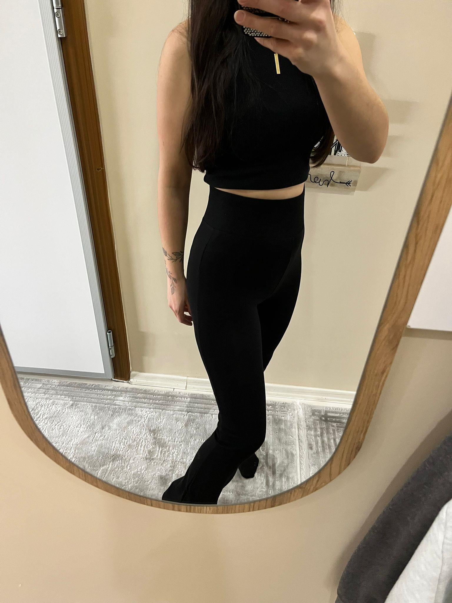 Çelik Örgü Kumaş Yüksel Bel Likralı Düz Paça Tayt