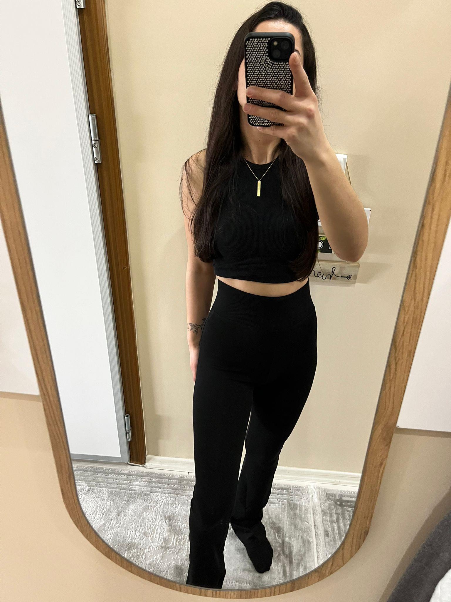 Çelik Örgü Kumaş Yüksek Bel Likralı Düz Paça Tayt