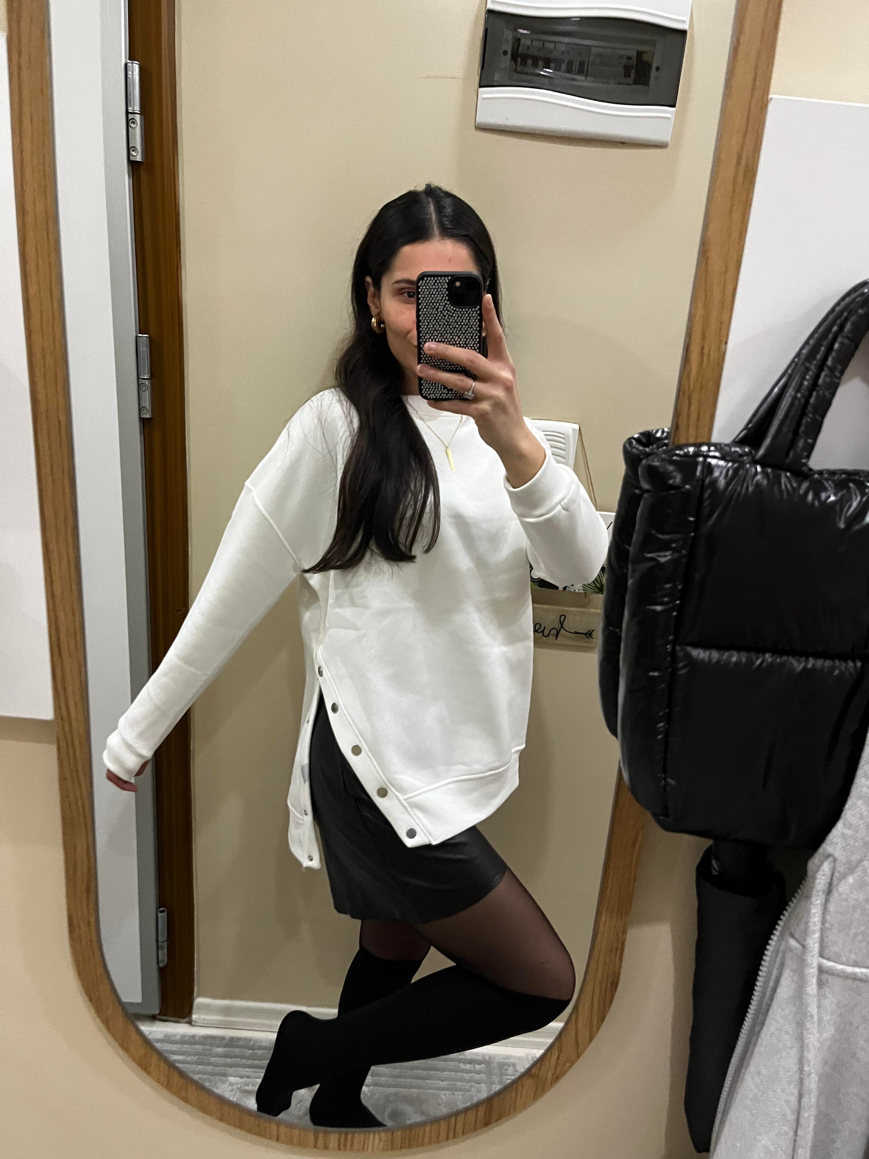 Yandan Düğmeli İçi Şardonlu Sweatshirt