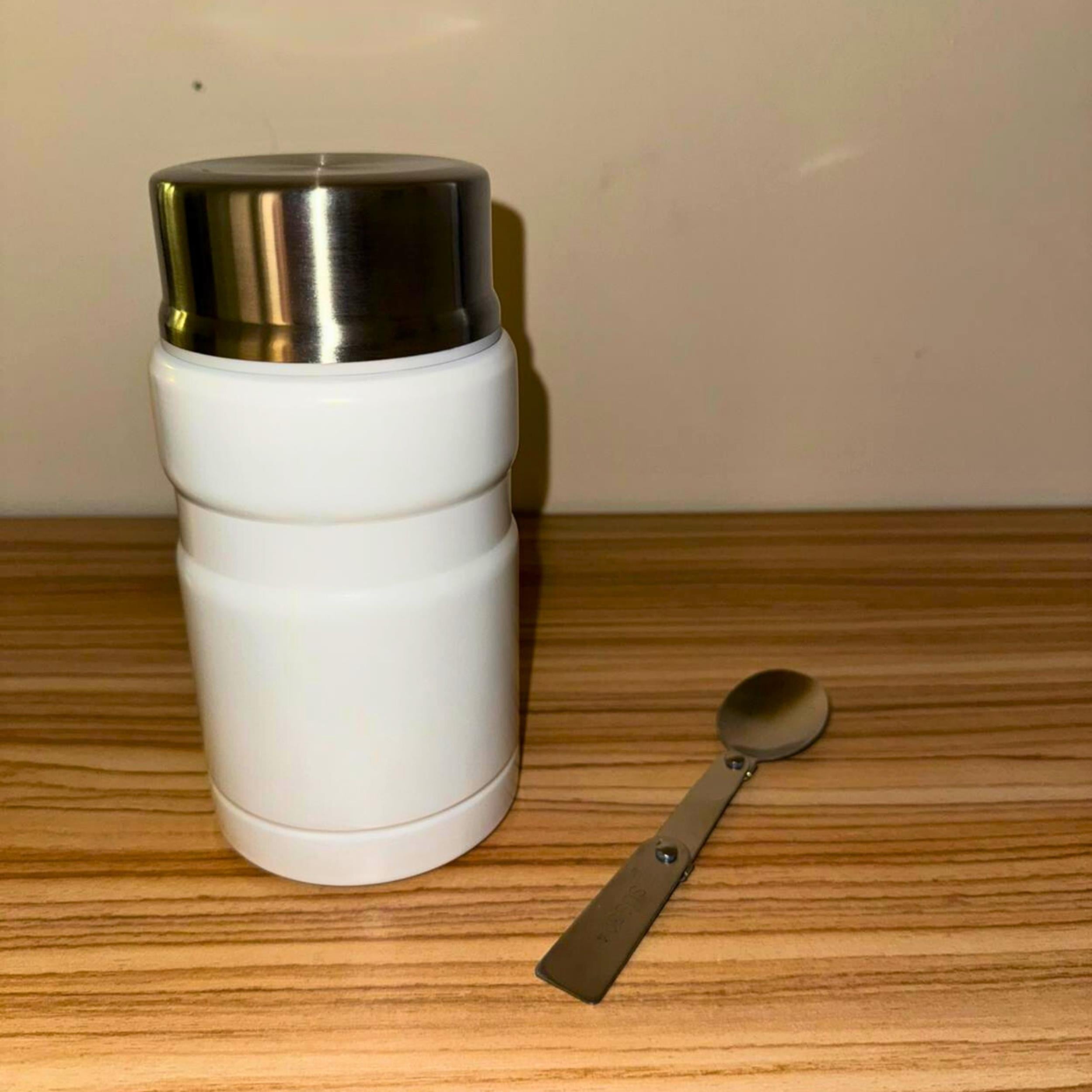  750 ml Paslanmaz Çelik Yemek Termosu-Çelik Kaşıklı,Beyaz