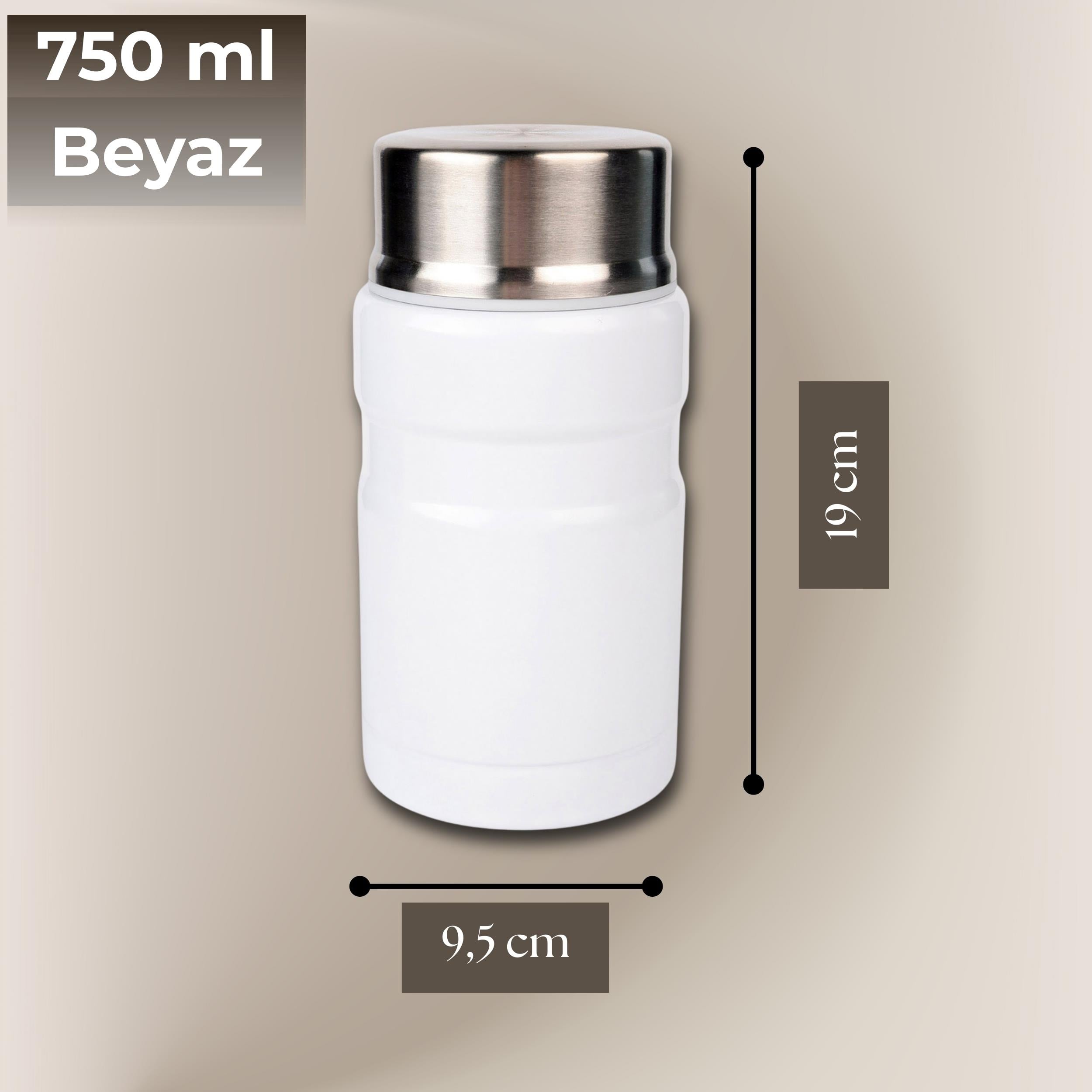 750 ml Paslanmaz Çelik Yemek Termosu-Çelik Kaşıklı,Beyaz