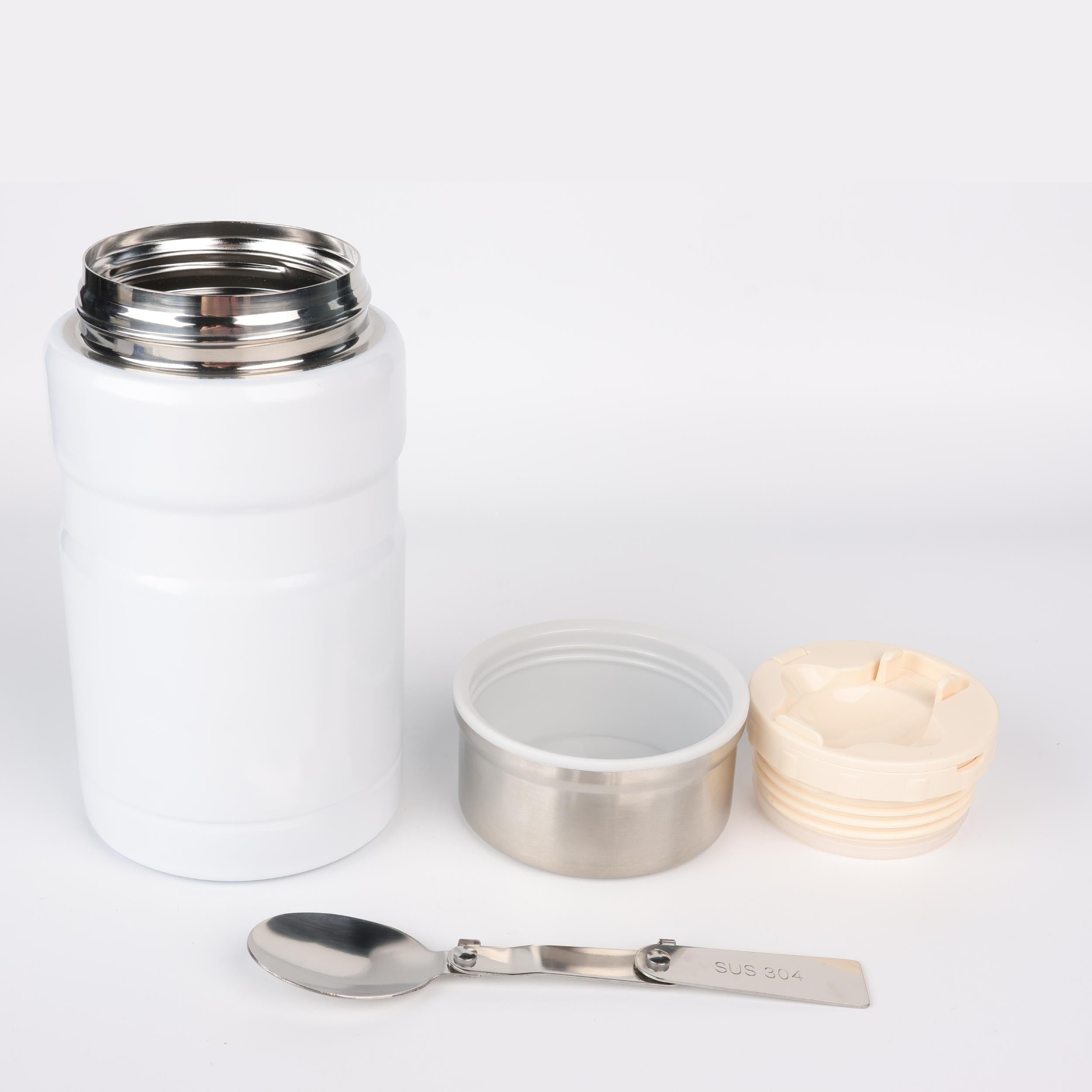  750 ml Paslanmaz Çelik Yemek Termosu-Çelik Kaşıklı,Beyaz