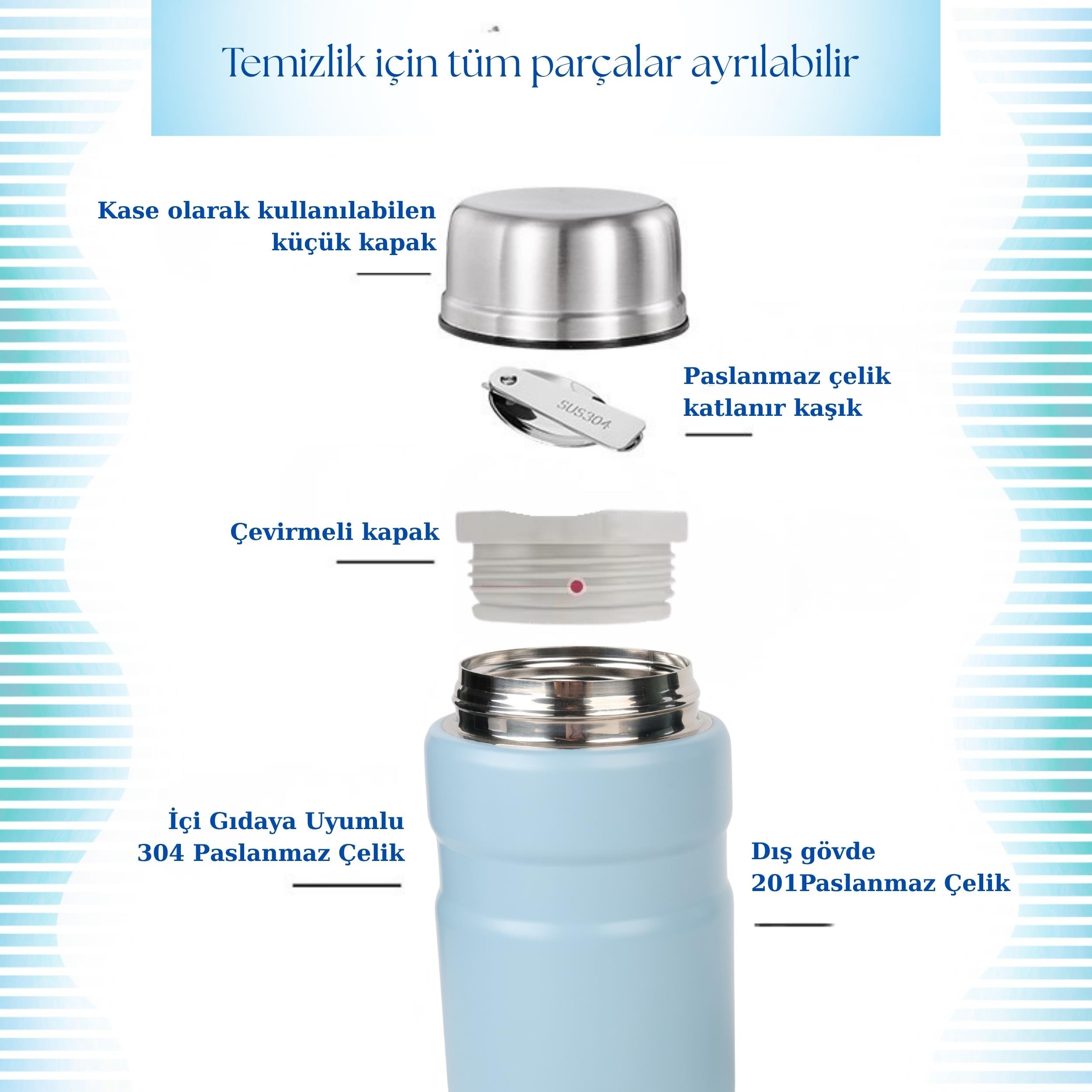  750 mlPaslanmaz Çelik Yemek Termosu-Çelik Kaşıklı