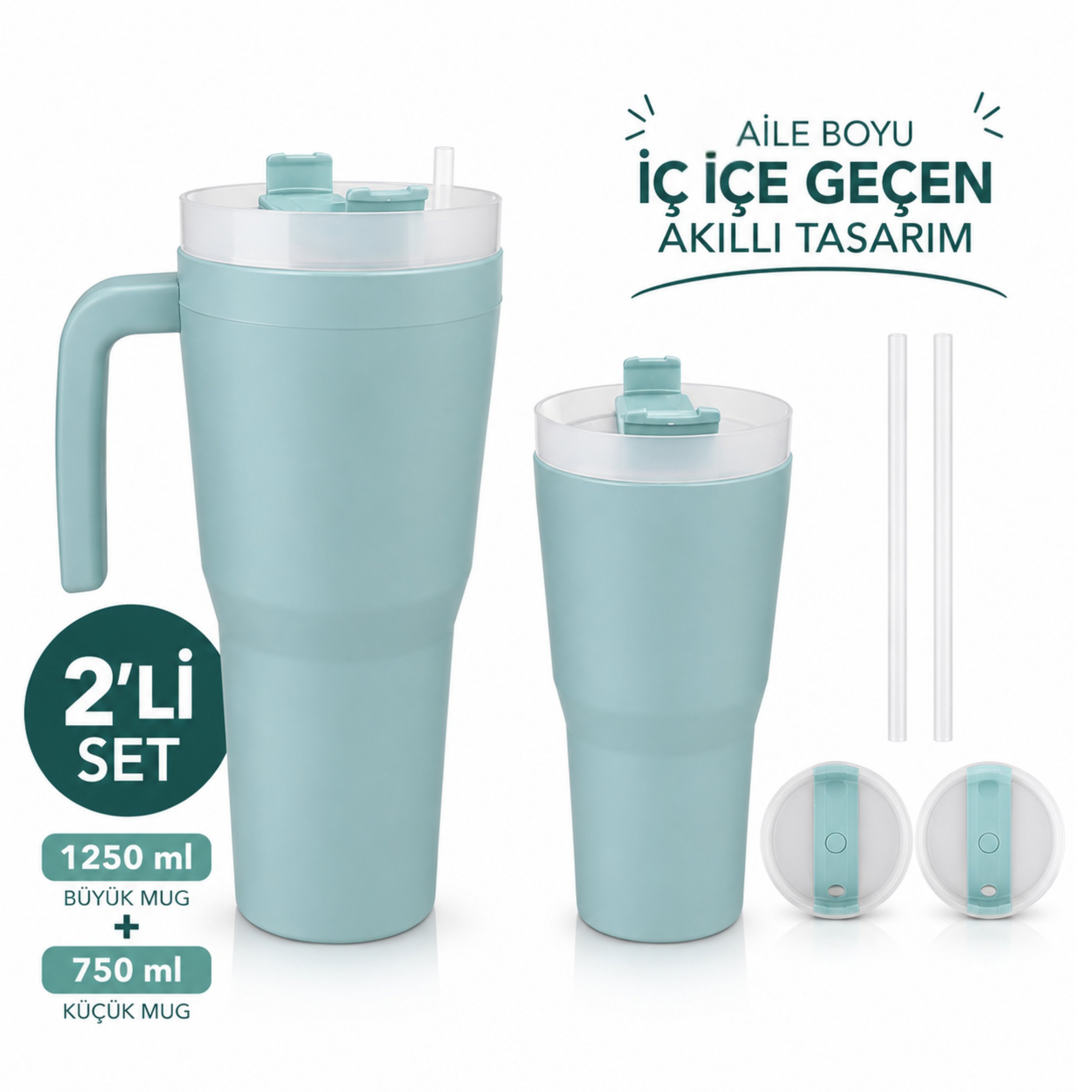 1.250 ML + 750 ML SİPPRO MUG SET, ARAÇ BARDAKLIK