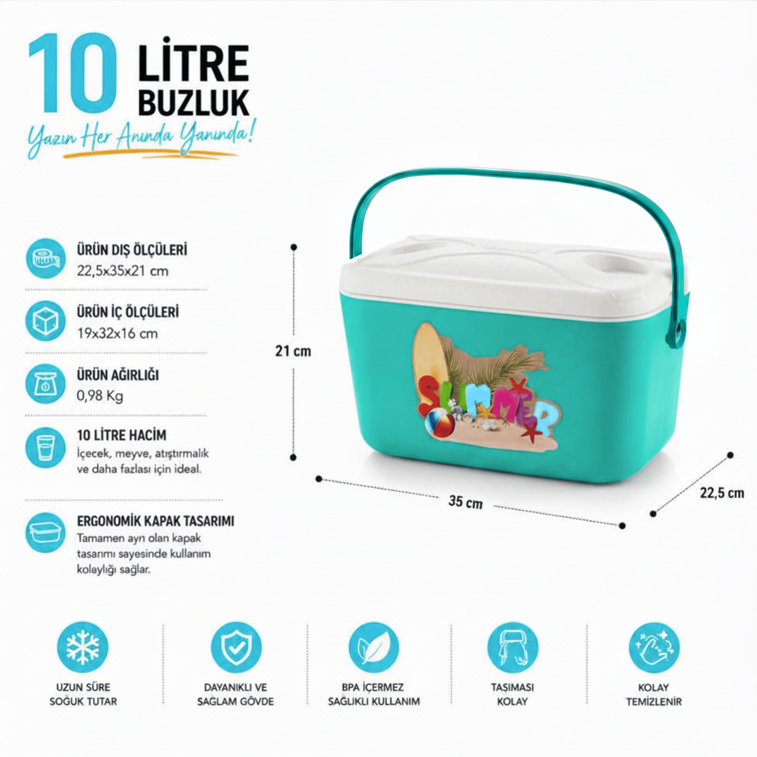 10 LT BUZZY BASKILI BUZLUK TERMOS (1180 COOLER BOX)