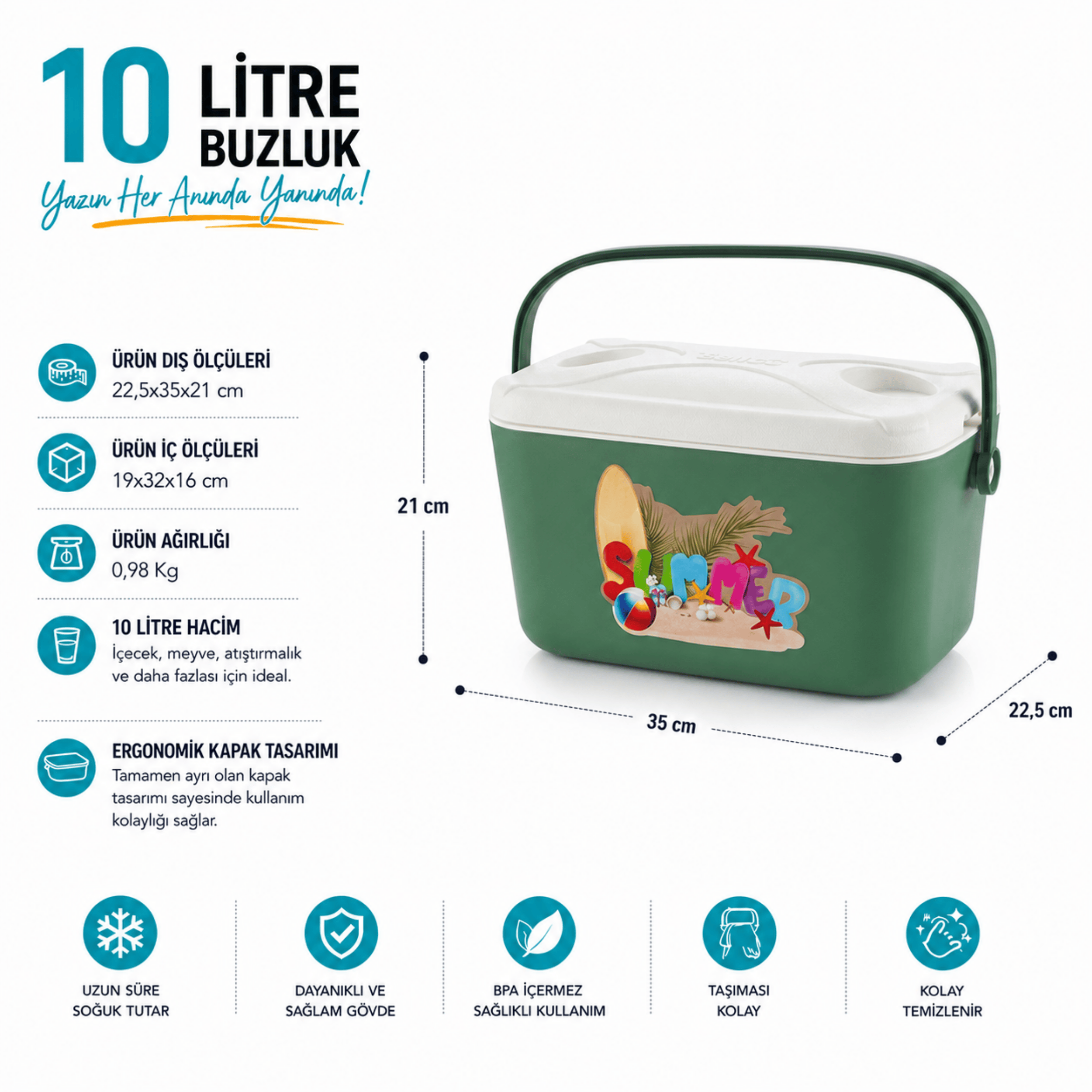10 LT BUZZY BASKILI BUZLUK TERMOS (1180 COOLER BOX)