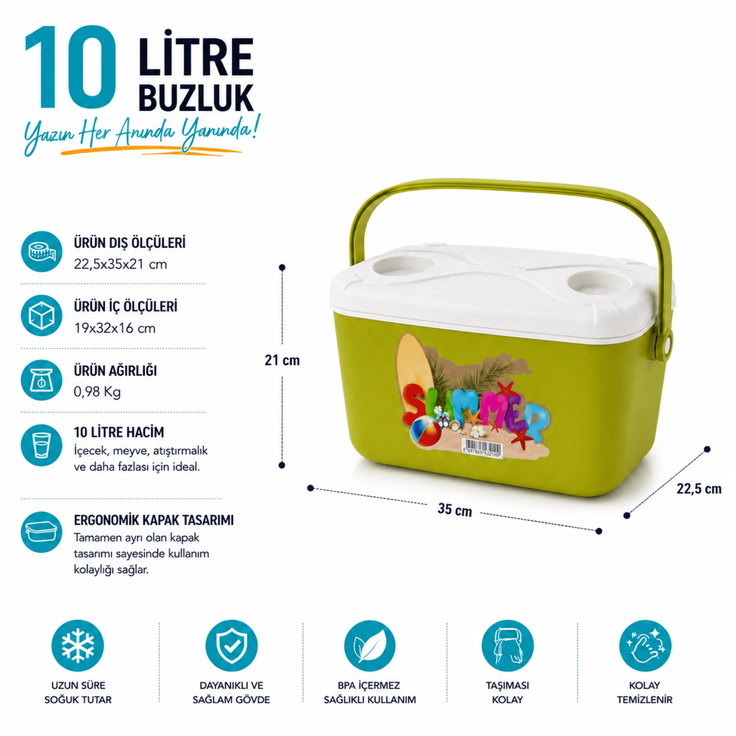 10 LT BUZZY BASKILI BUZLUK TERMOS (1180 COOLER BOX)