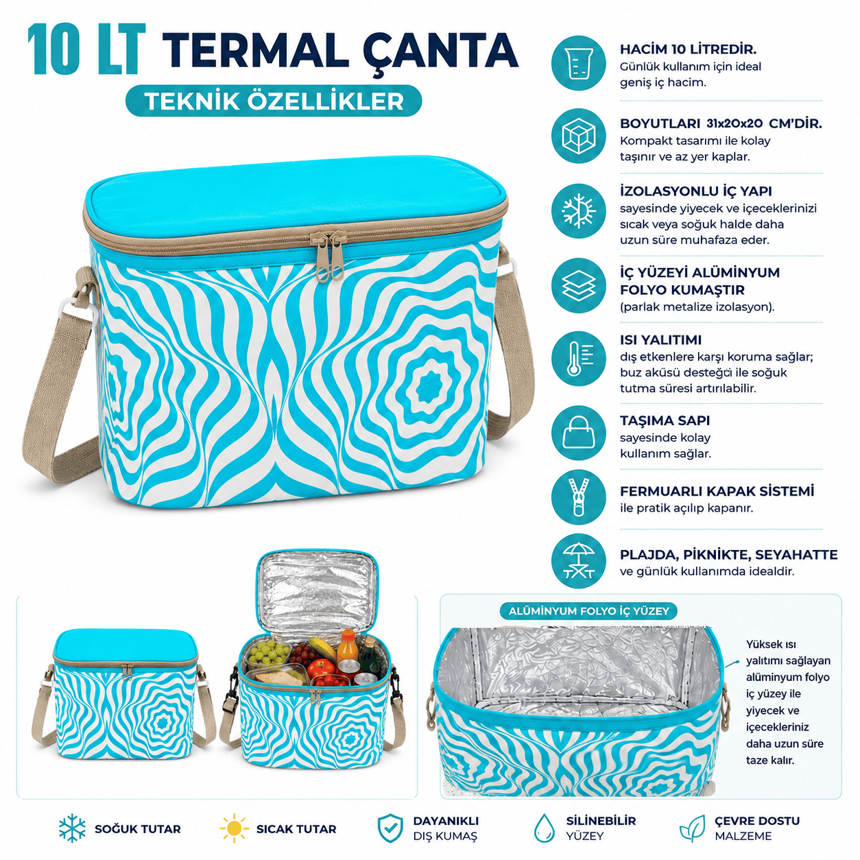 10 LT Desenli Termal Çanta