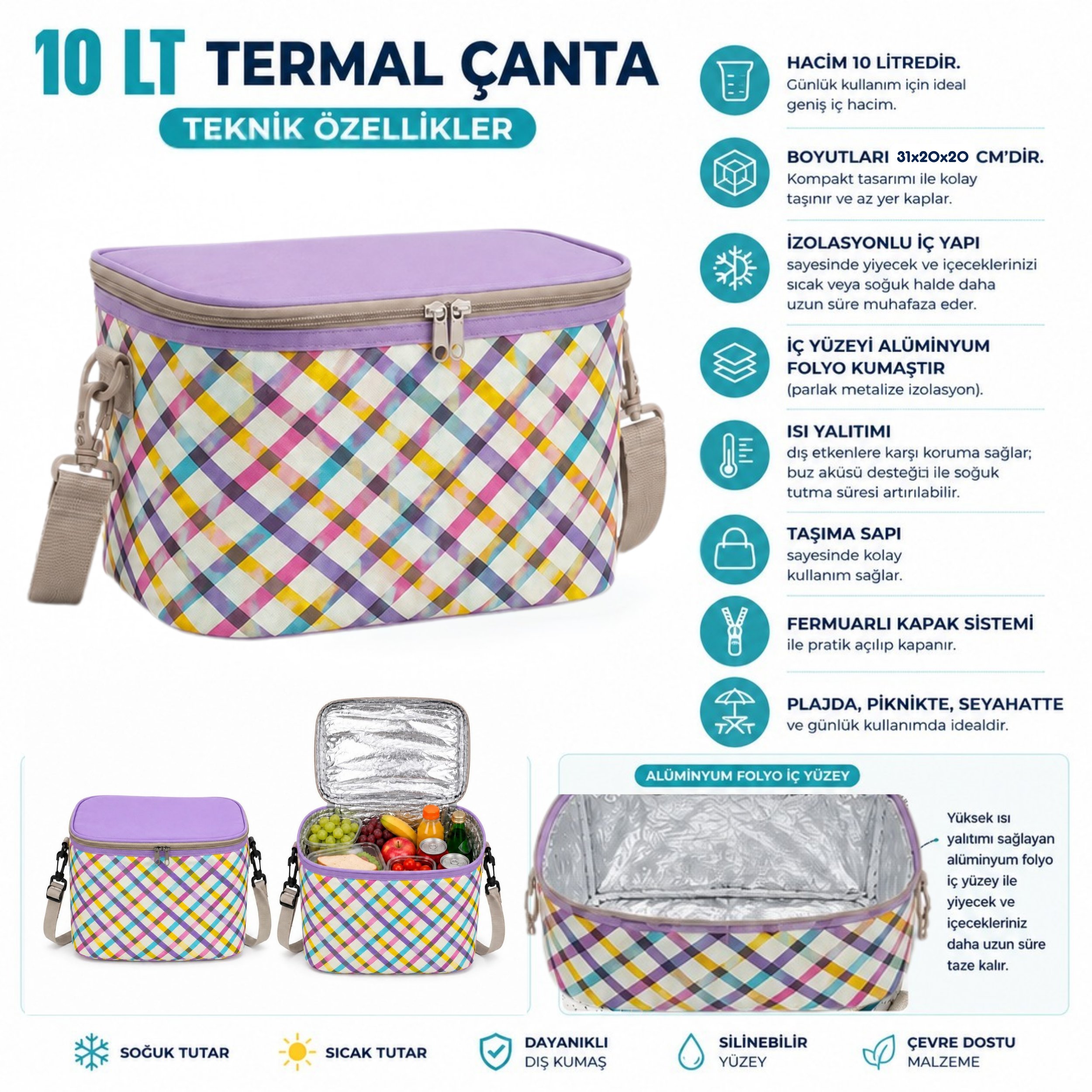 10 LT Desenli Termal Çanta-Yemek çantası-İçecek Çantası
