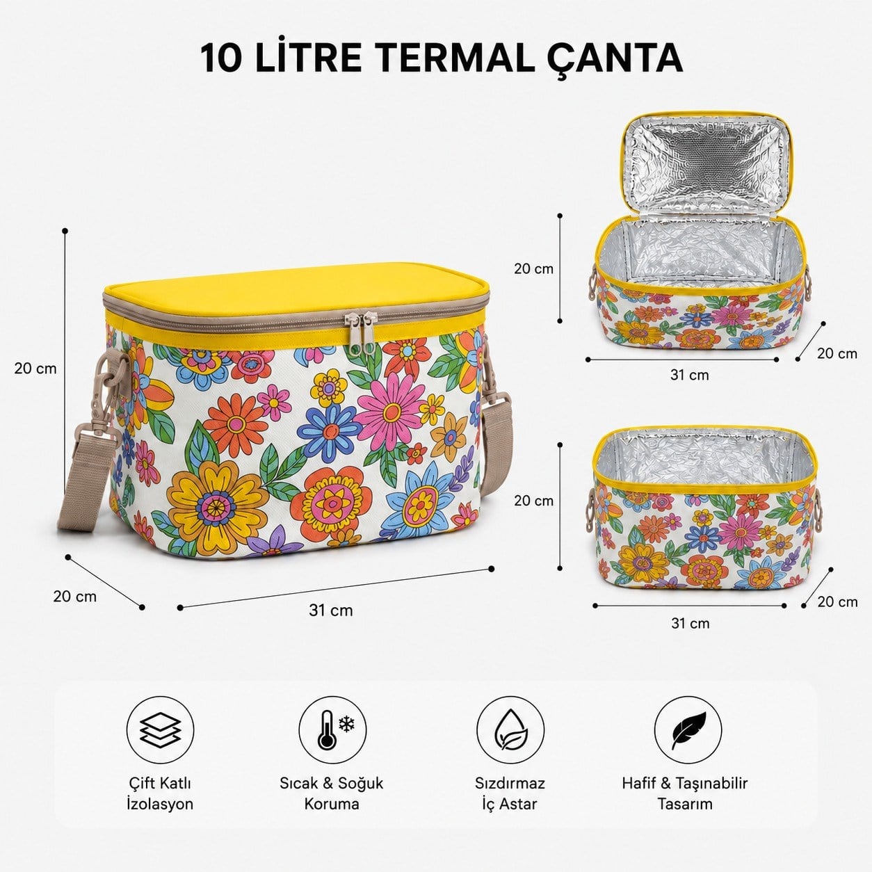 10 LT Desenli Termal Çanta-Yemek çantası-İçecek Çantası