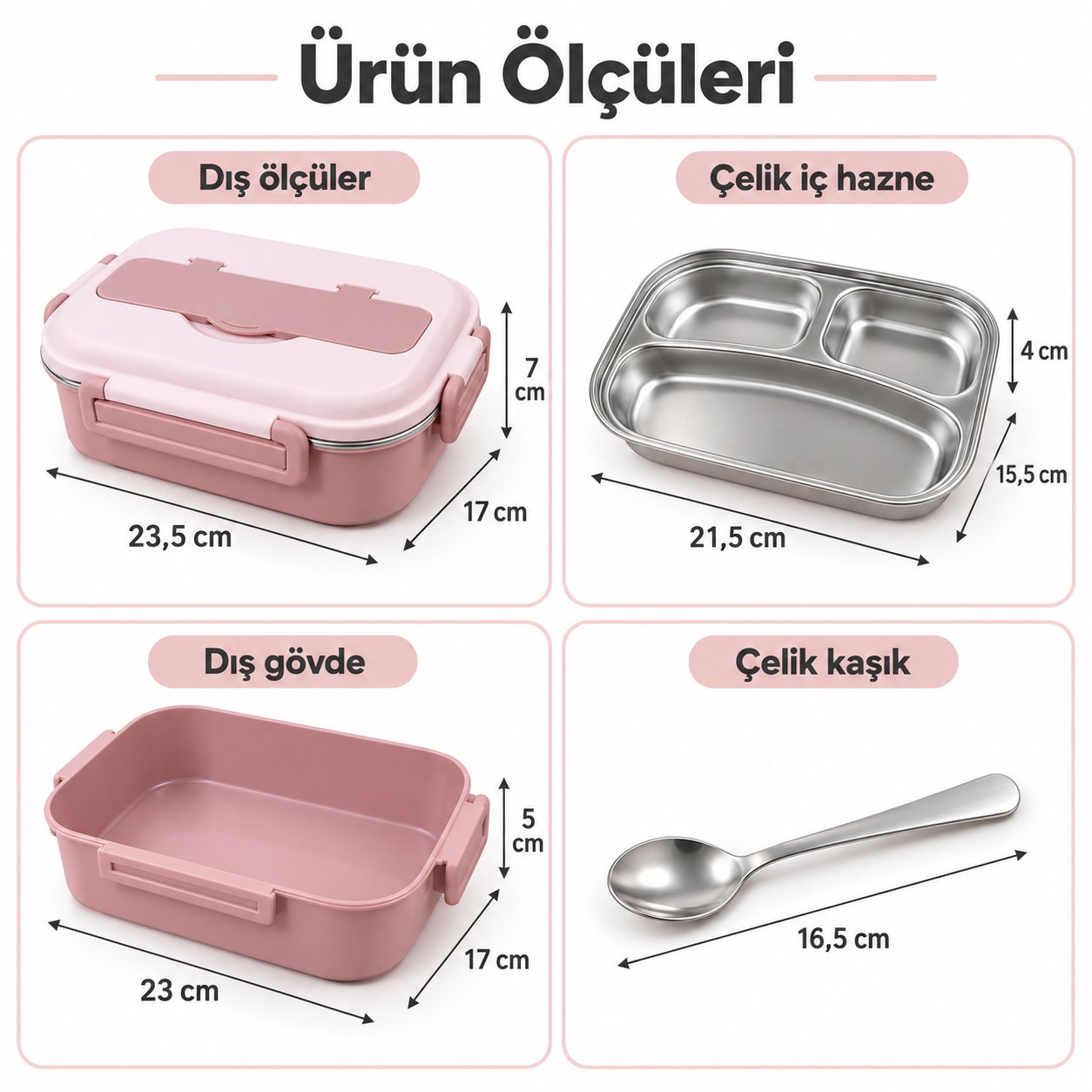 1000ml Paslanmaz Çelik Yemek Termosu – Çelik Kaşıklı Sefer Tası ve Beslenme Kabı-pembe