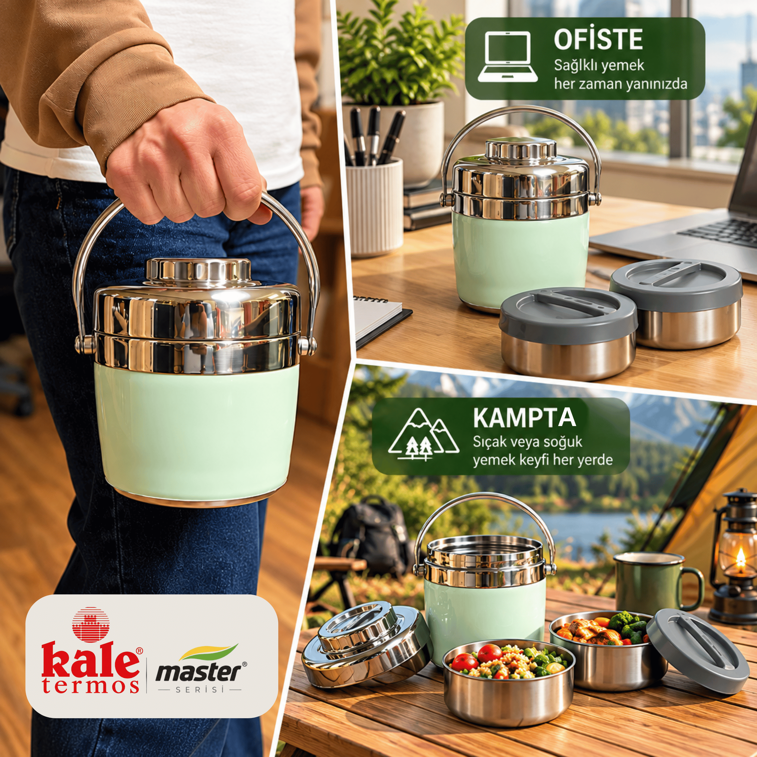 1,2 L Çelik Yemek Termosu – 2 Kaplı Paslanmaz Çelik Sefer Tası, Sıcak Soğuk Yemek Taşıma Termosu