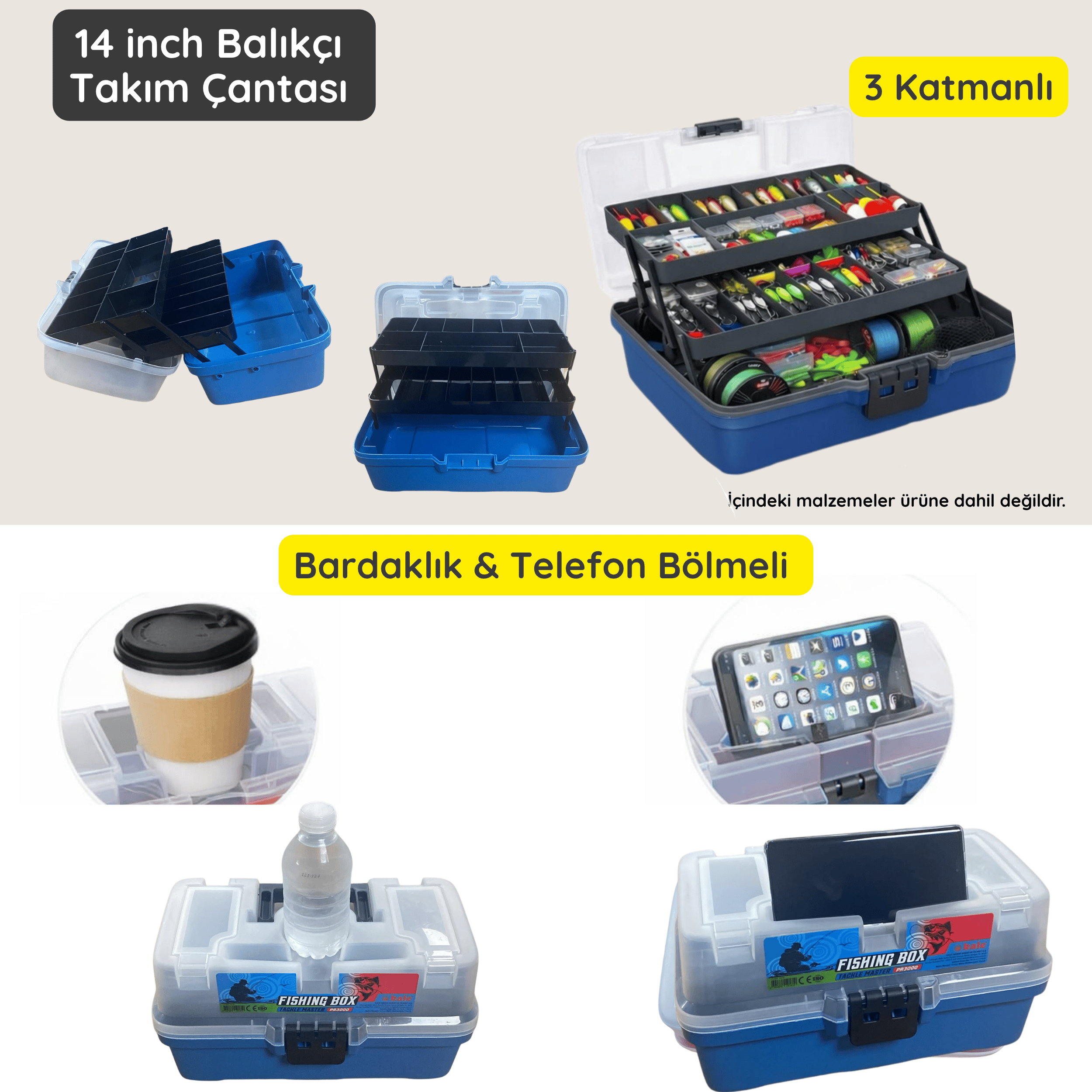 14 inch Balıkçı Takım Çantası -Bardaklık & Telefon