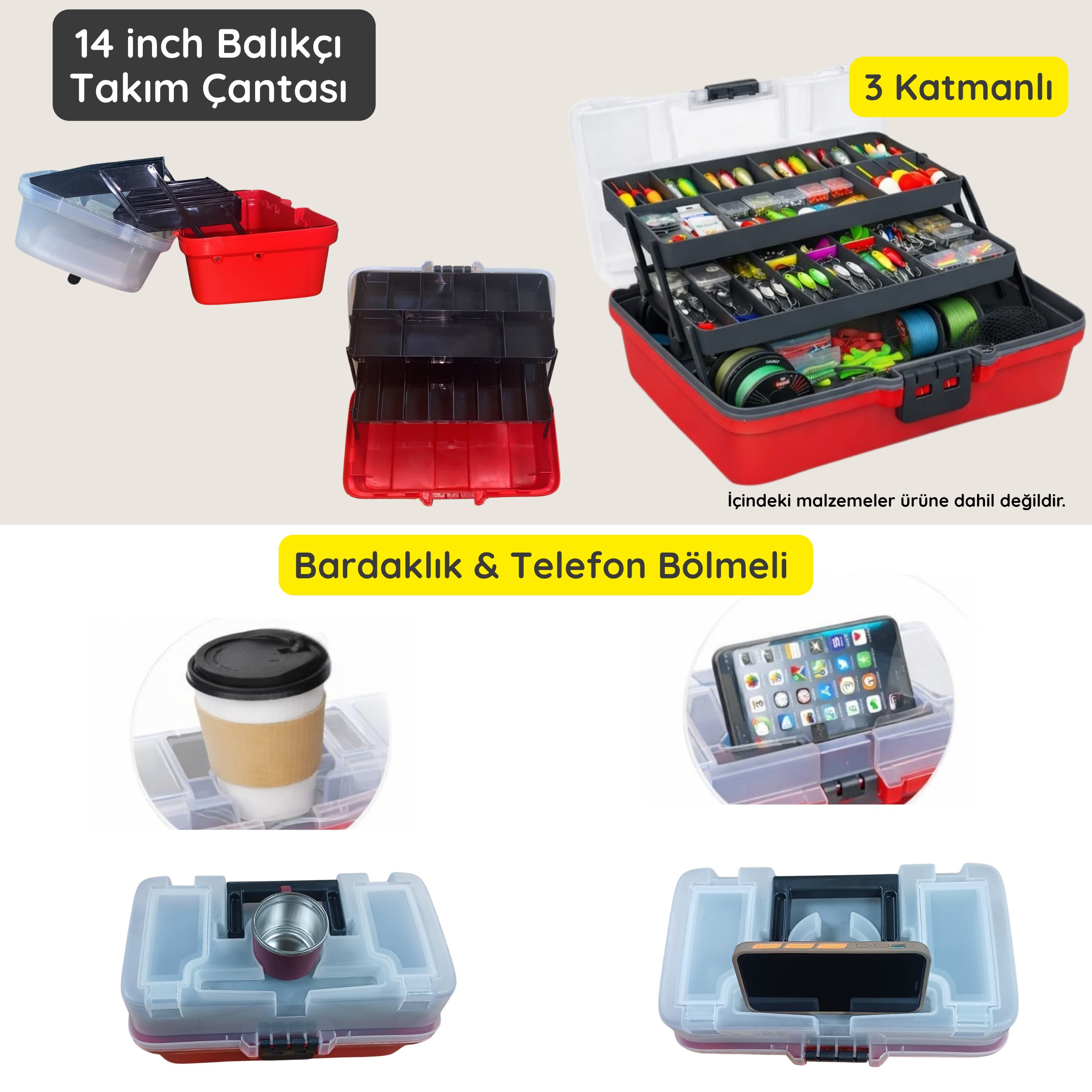 14 inch Balıkçı Takım Çantası -Bardaklık & Telefon Bölmeli Profesyonel Organizer 