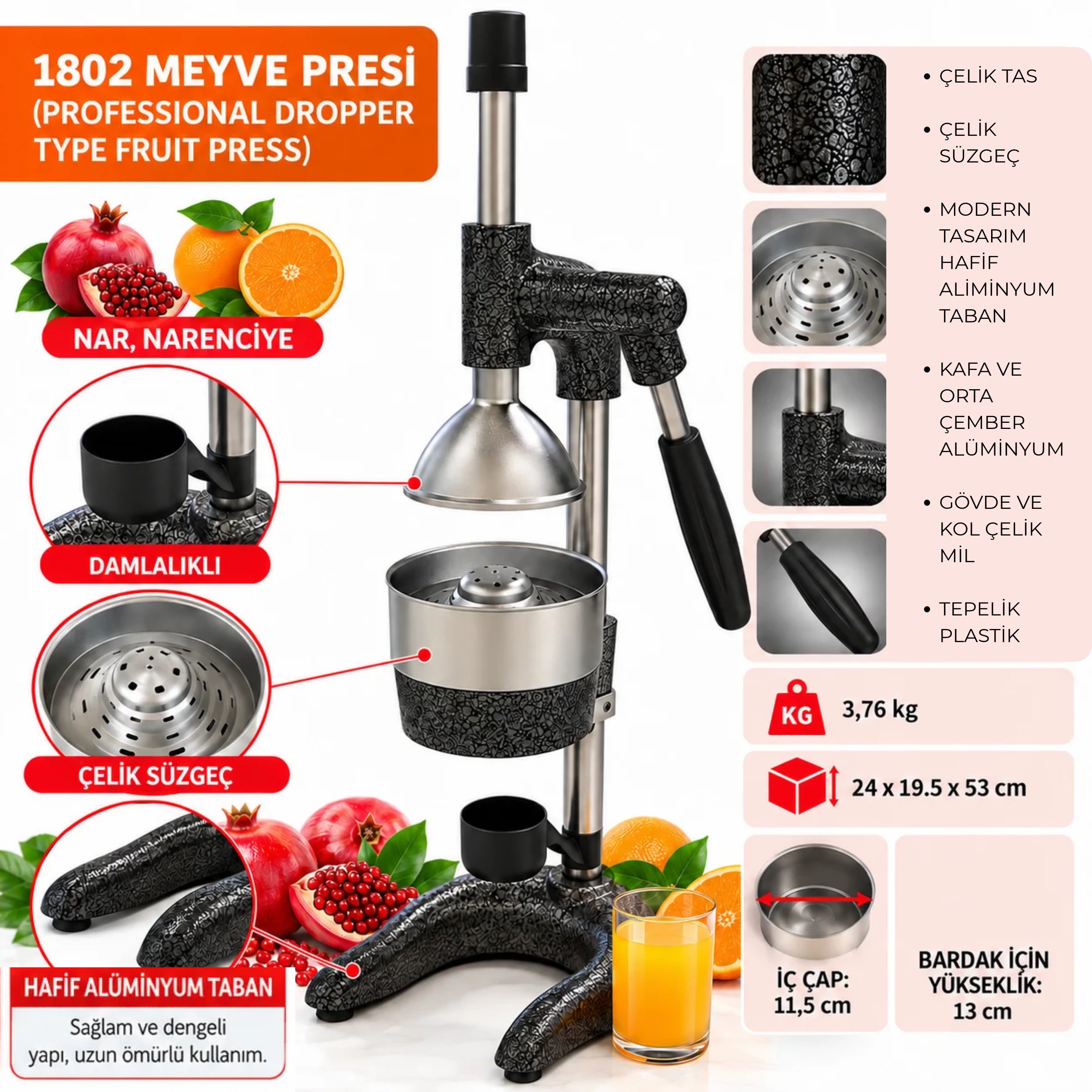 1802 Meyve Presi (Professıonal Dropper Type Fruıt Press)