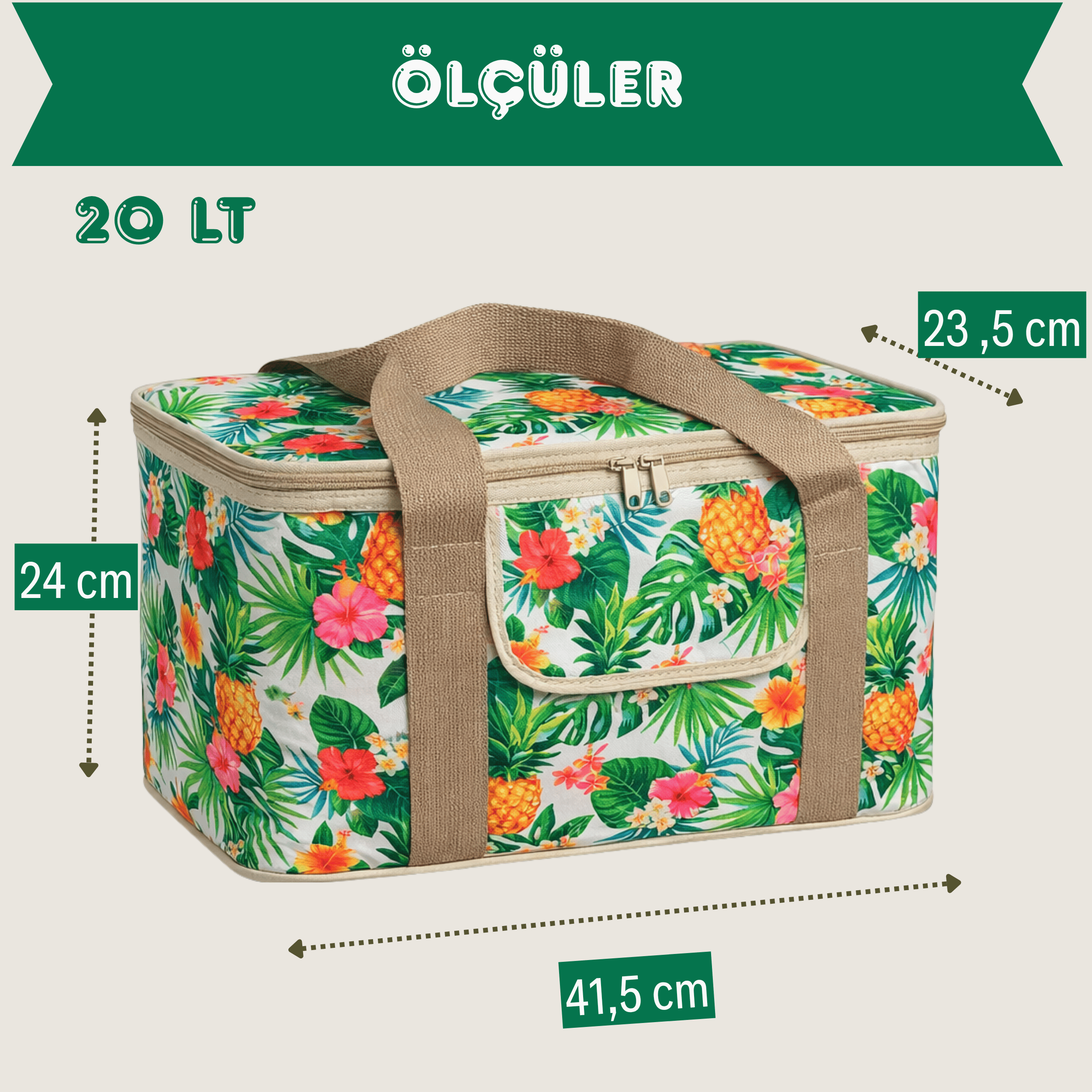 20 LT Eco Lüx Desenli Termal Çanta -Piknik Çantası,Soğutucu Buzluk Çanta