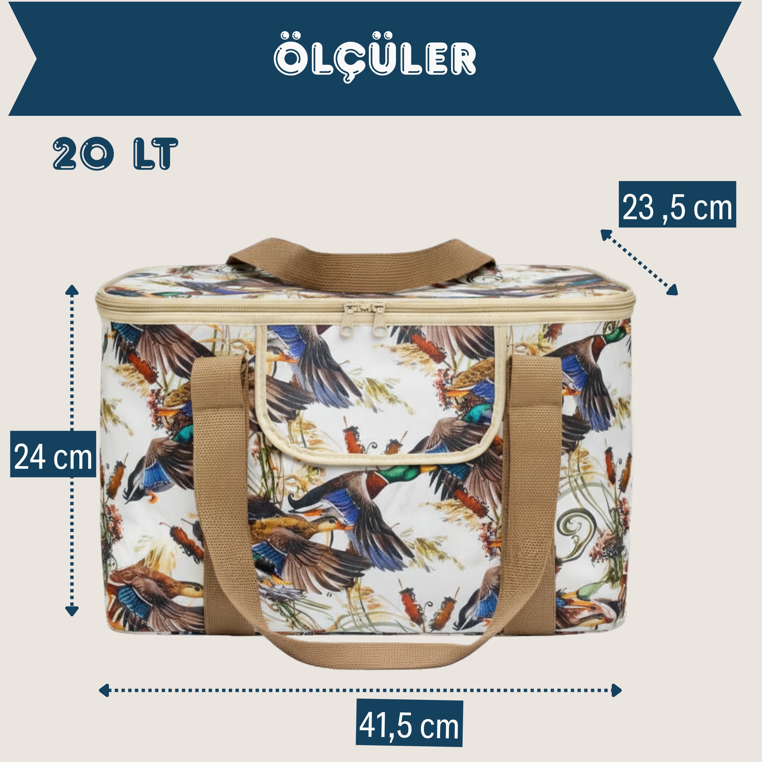 20 LT Eco Lüx Desenli Termal Çanta -Piknik Çantası,Soğutucu Buzluk Çanta