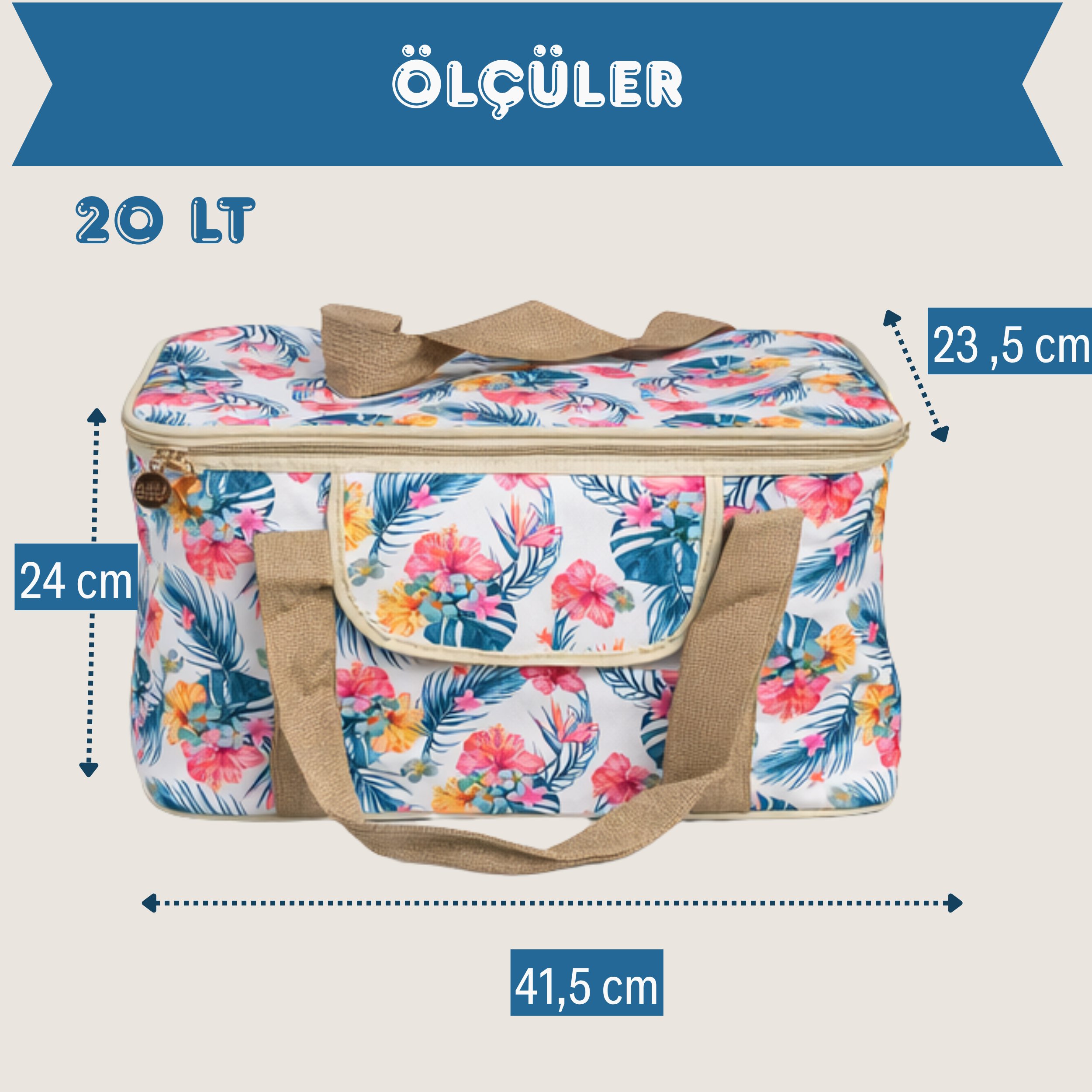 20 LT Eco Lüx Desenli Termal Çanta -Piknik Çantası,Soğutucu Buzluk Çanta