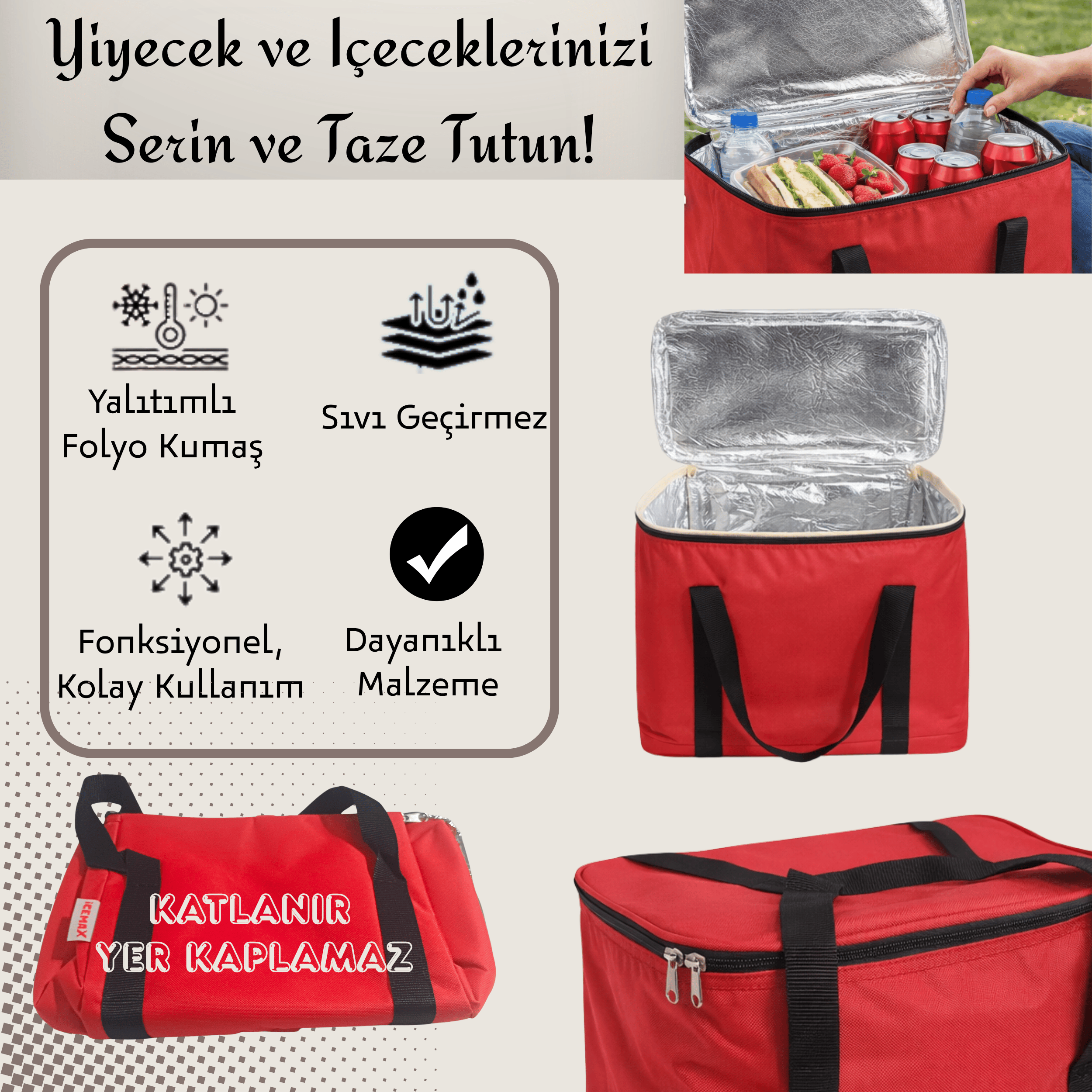 20 LT Termal Kamp ve Piknik Yemek Taşıma Çantası, Soğutucu Buzluk Çanta