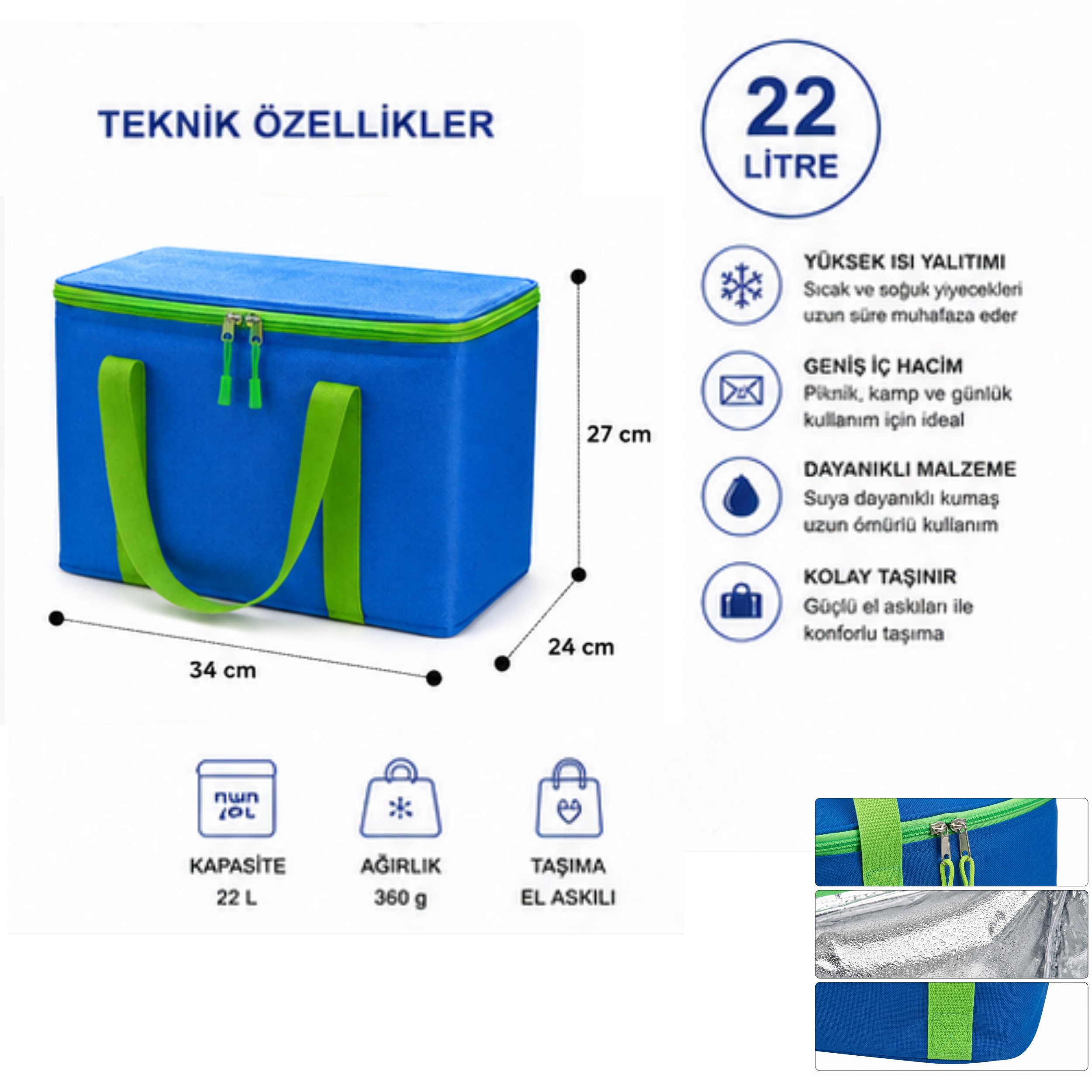 22 Lt Termal Buzluk Çanta, İzolasyonlu Çanta