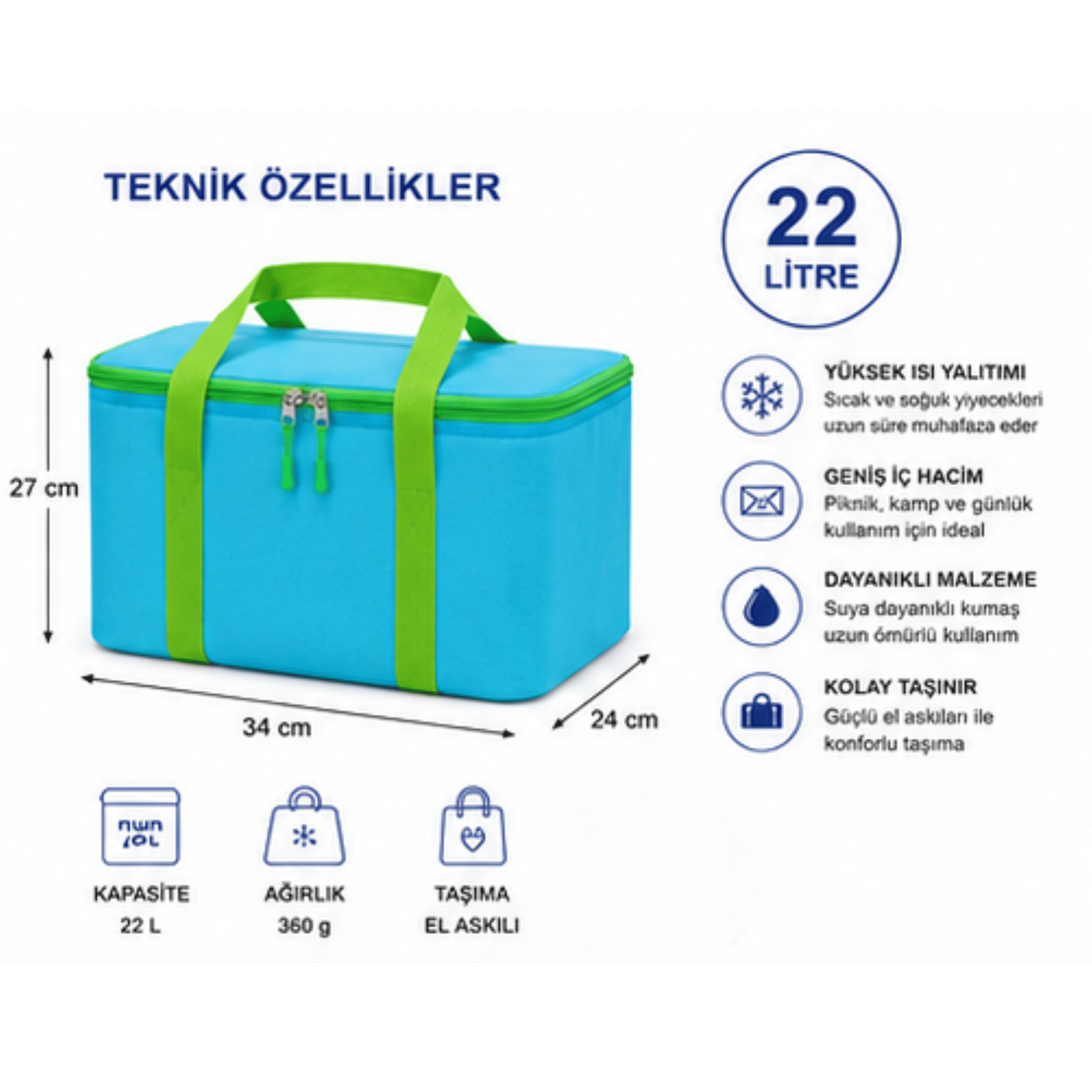 22 Lt Termal Buzluk Çanta, İzolasyonlu Çanta