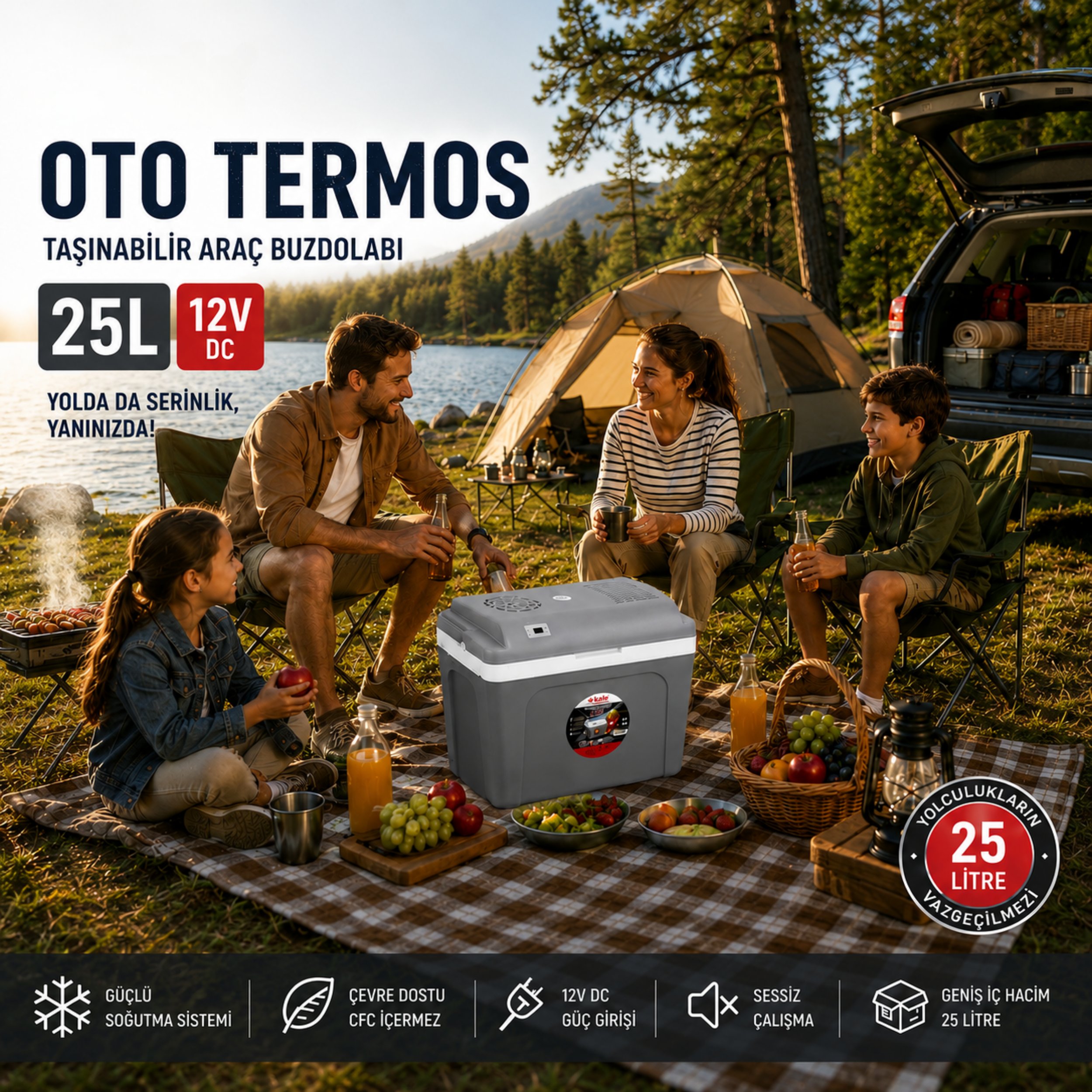 25 Litre 12v Oto Buzdolabı Termos- Portatif, Elektrikli, Oto Şarj Kablolu( 1050 Thermoelectric Cooler 12v.)