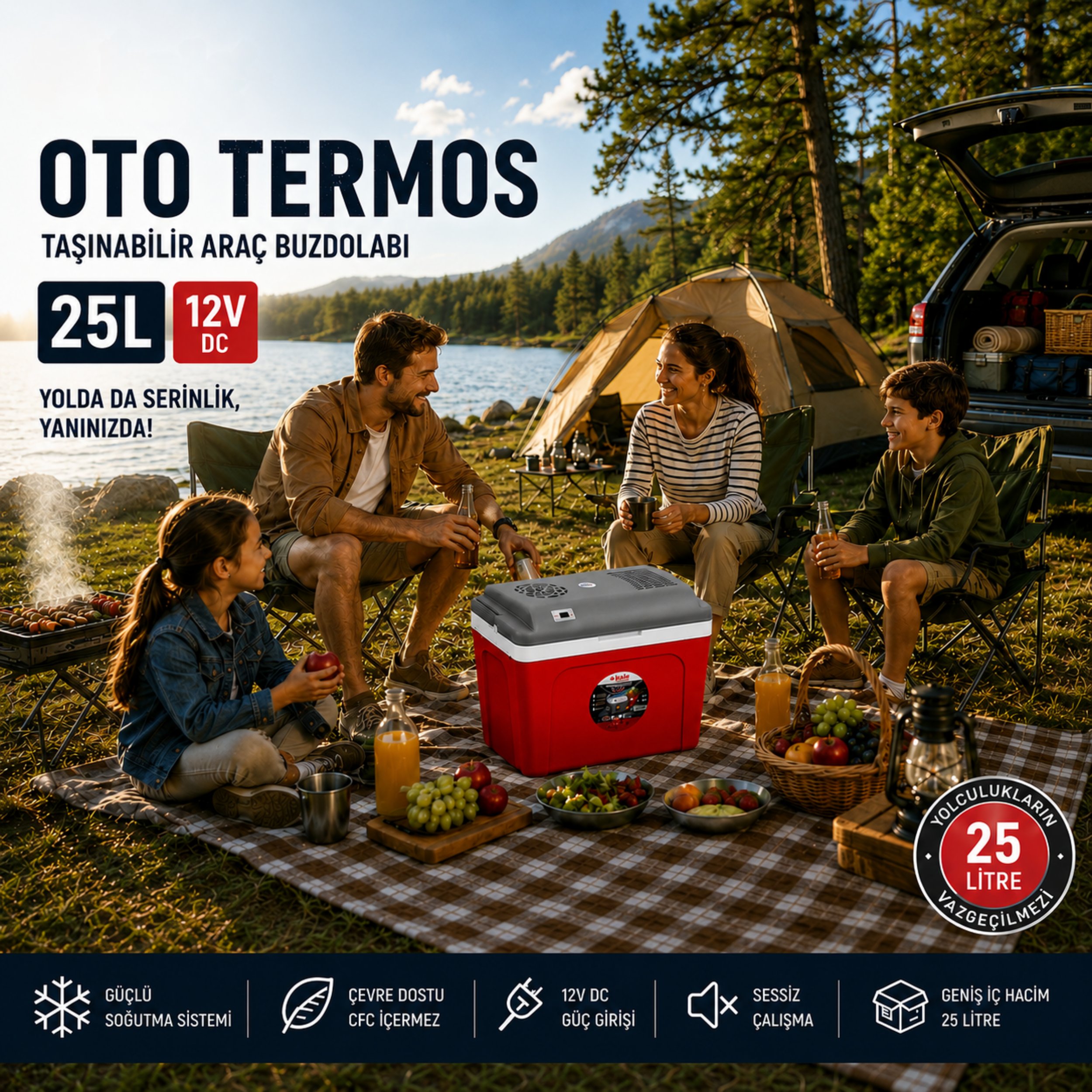 25 Litre 12v Oto Buzdolabı Termos- Portatif, Elektrikli, Oto Şarj Kablolu( 1050 Thermoelectric Cooler 12v.)