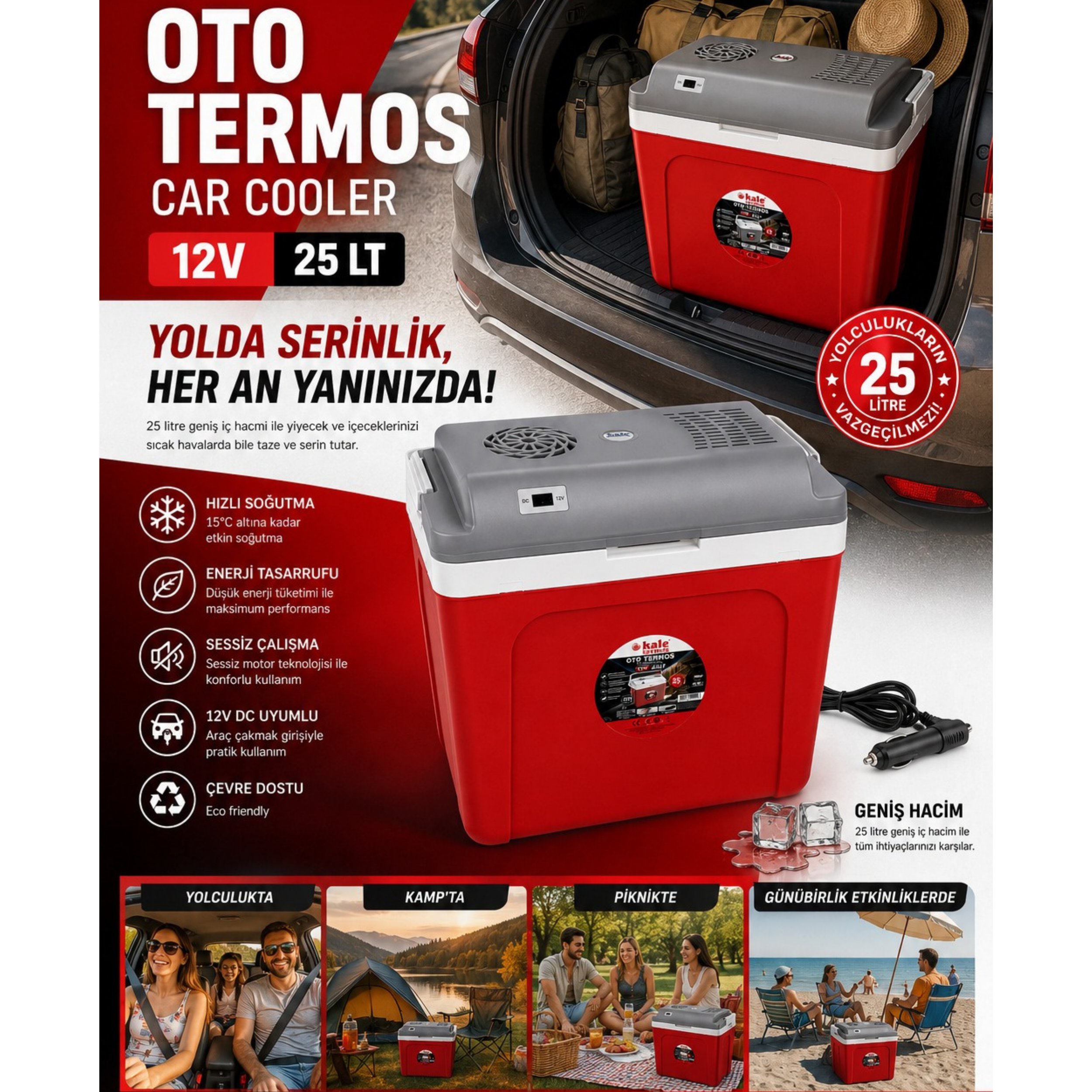 25 Litre 12v Oto Buzdolabı Termos- Portatif, Elektrikli, Oto Şarj Kablolu( 1050 Thermoelectric Cooler 12v.)