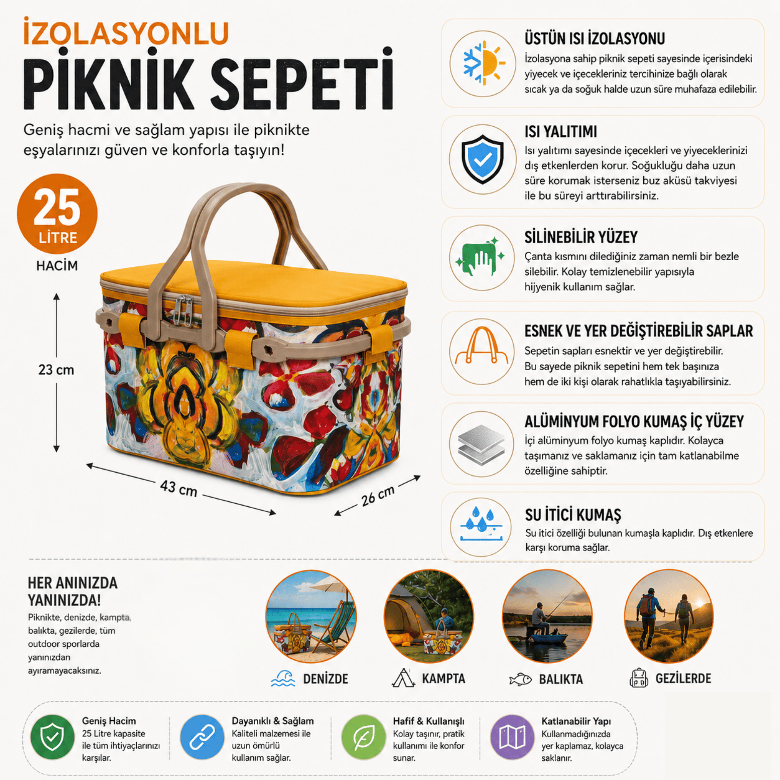25 LT PİKNİK SEPETİ ( 1308 PİCNİC BAG  )