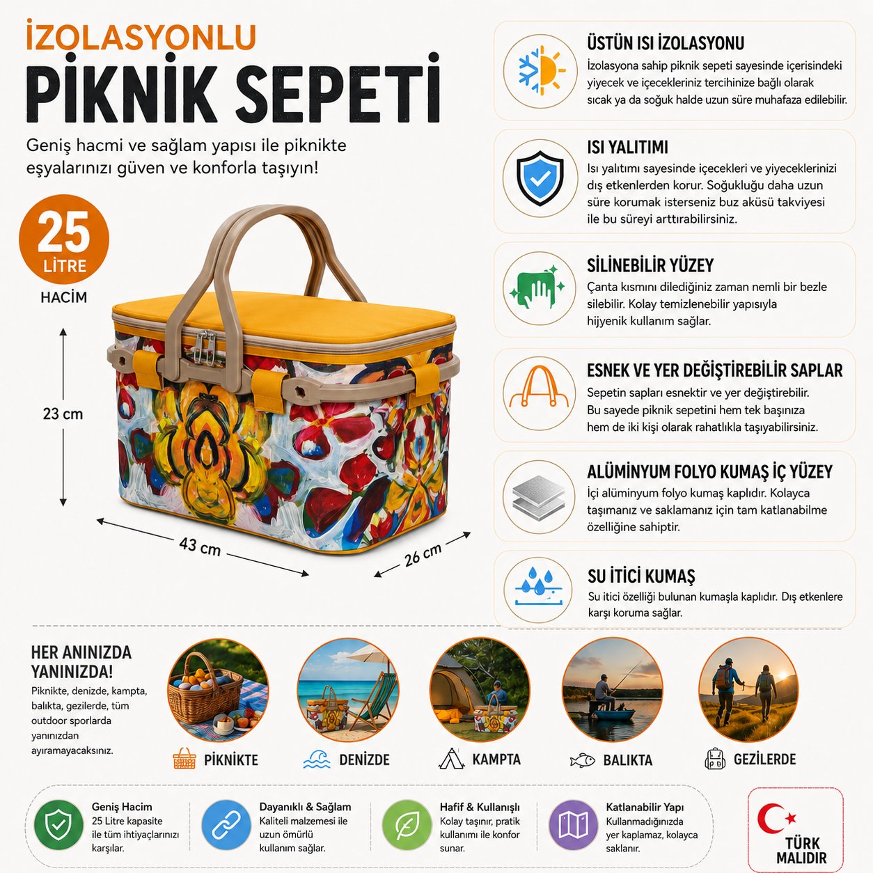 25 LT PİKNİK SEPETİ ( 1308 PİCNİC BAG  )