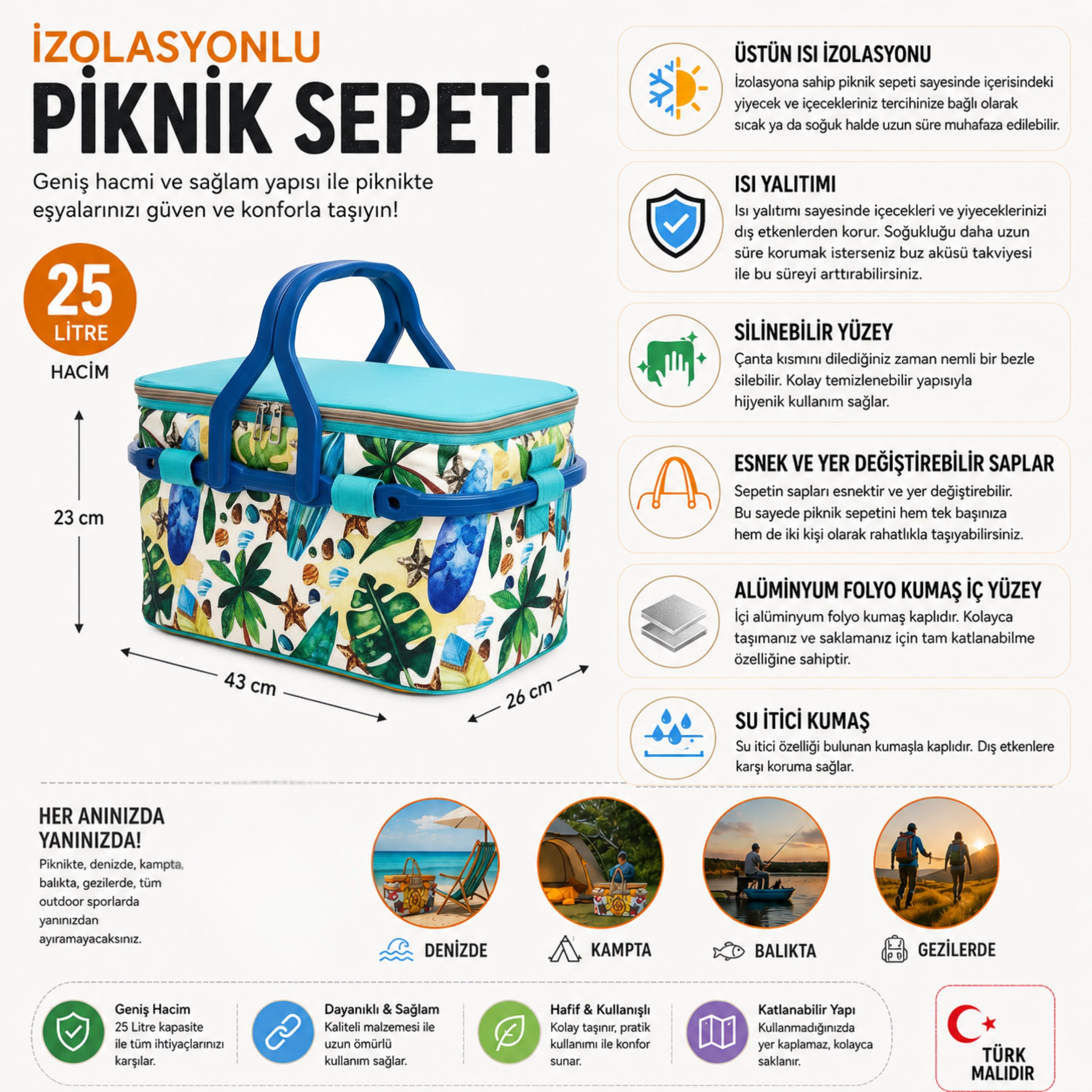 25 LT PİKNİK SEPETİ ( 1308 PİCNİC BAG  )