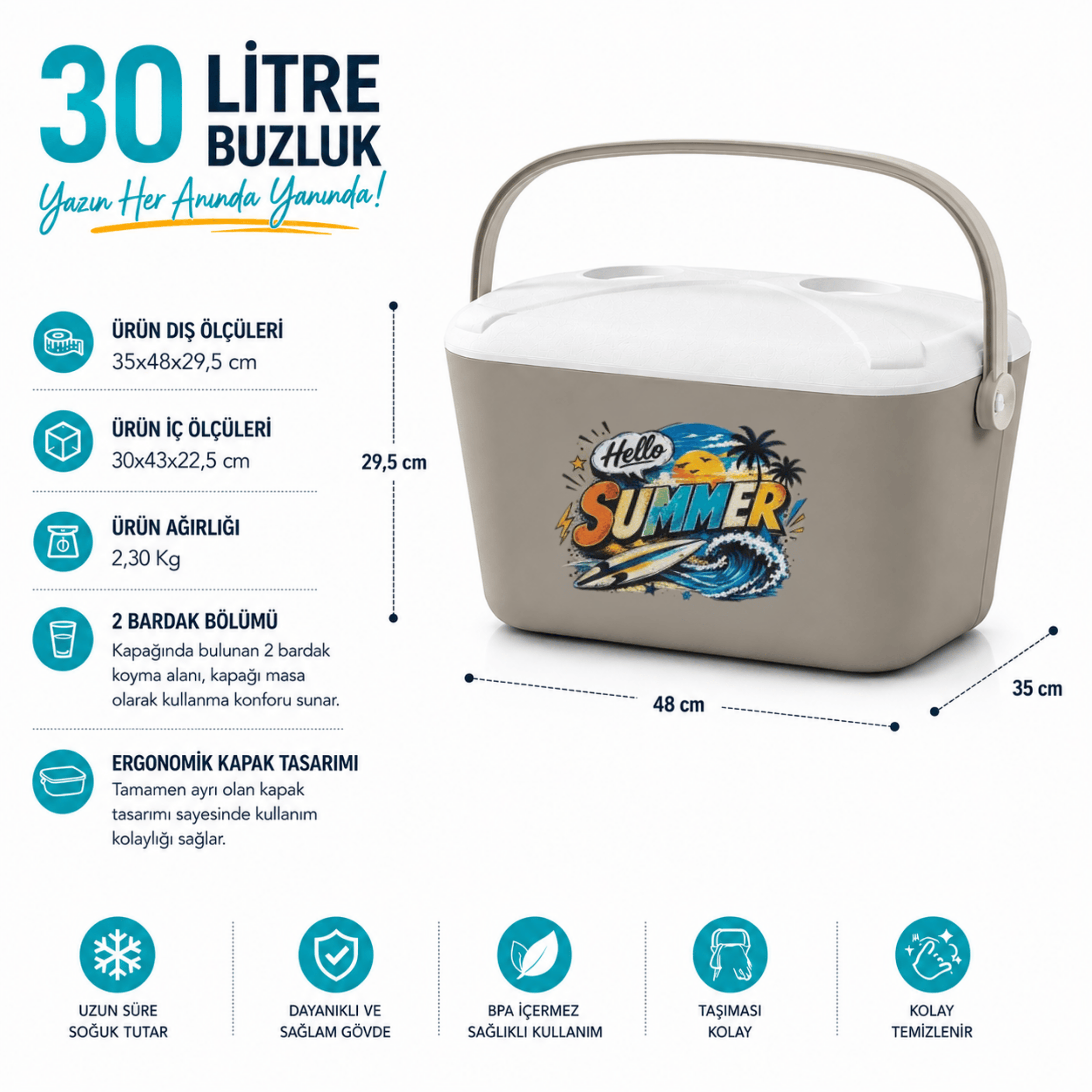 30 LT BUZZY BASKILI BUZLUK TERMOS (1178 COOLER BOX)
