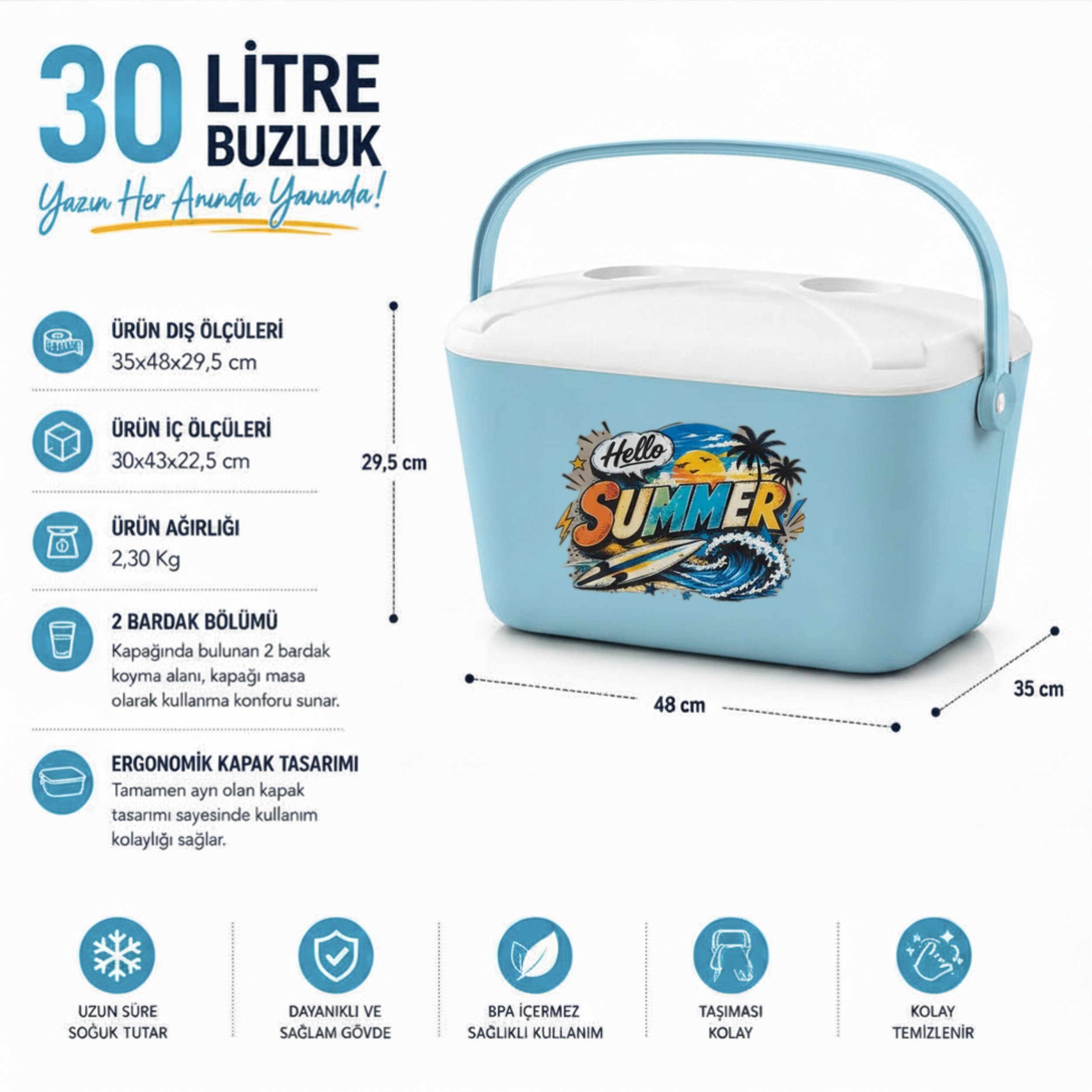 30 LT BUZZY BASKILI BUZLUK TERMOS (1178 COOLER BOX)