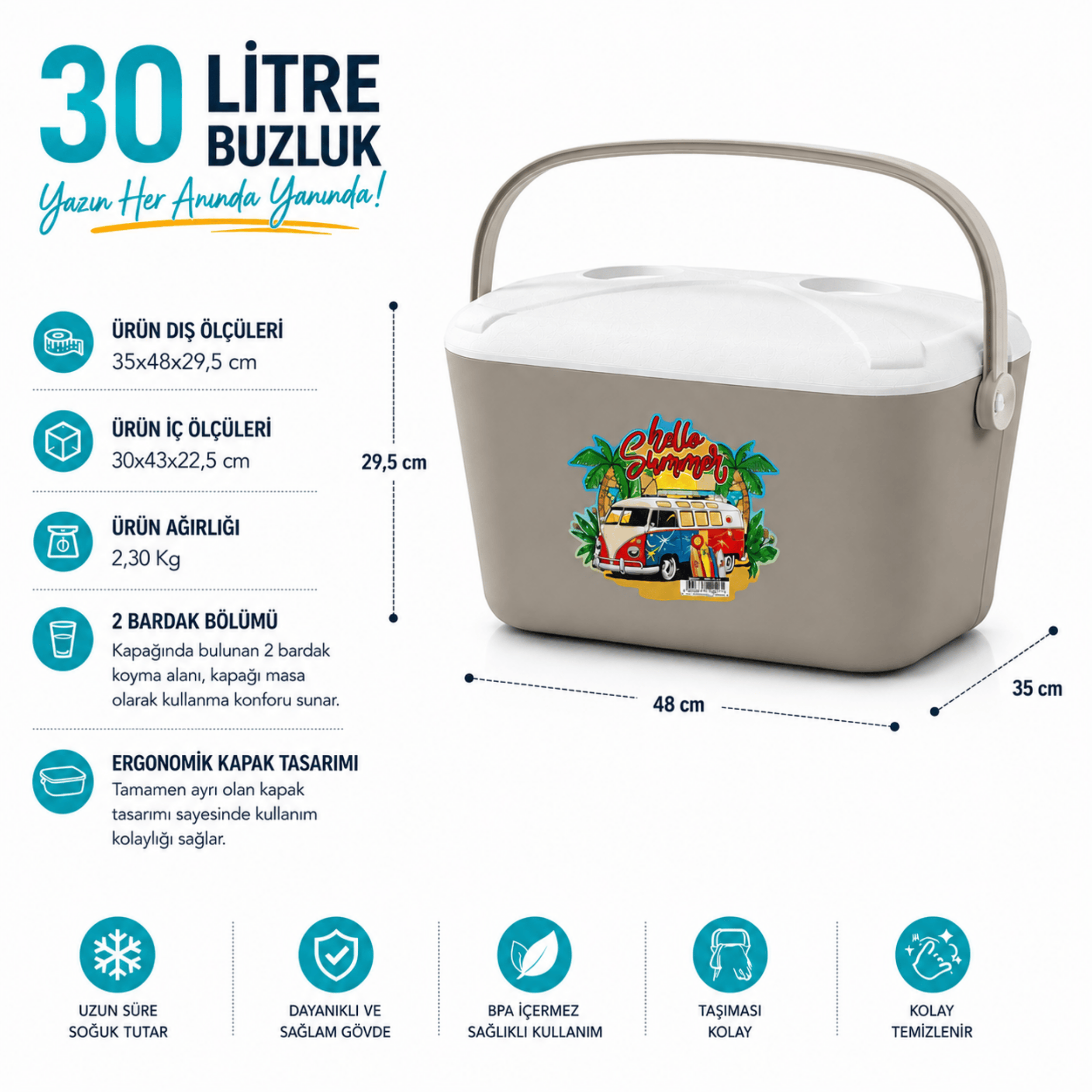 30 LT BUZZY BASKILI BUZLUK TERMOS (1178 COOLER BOX)