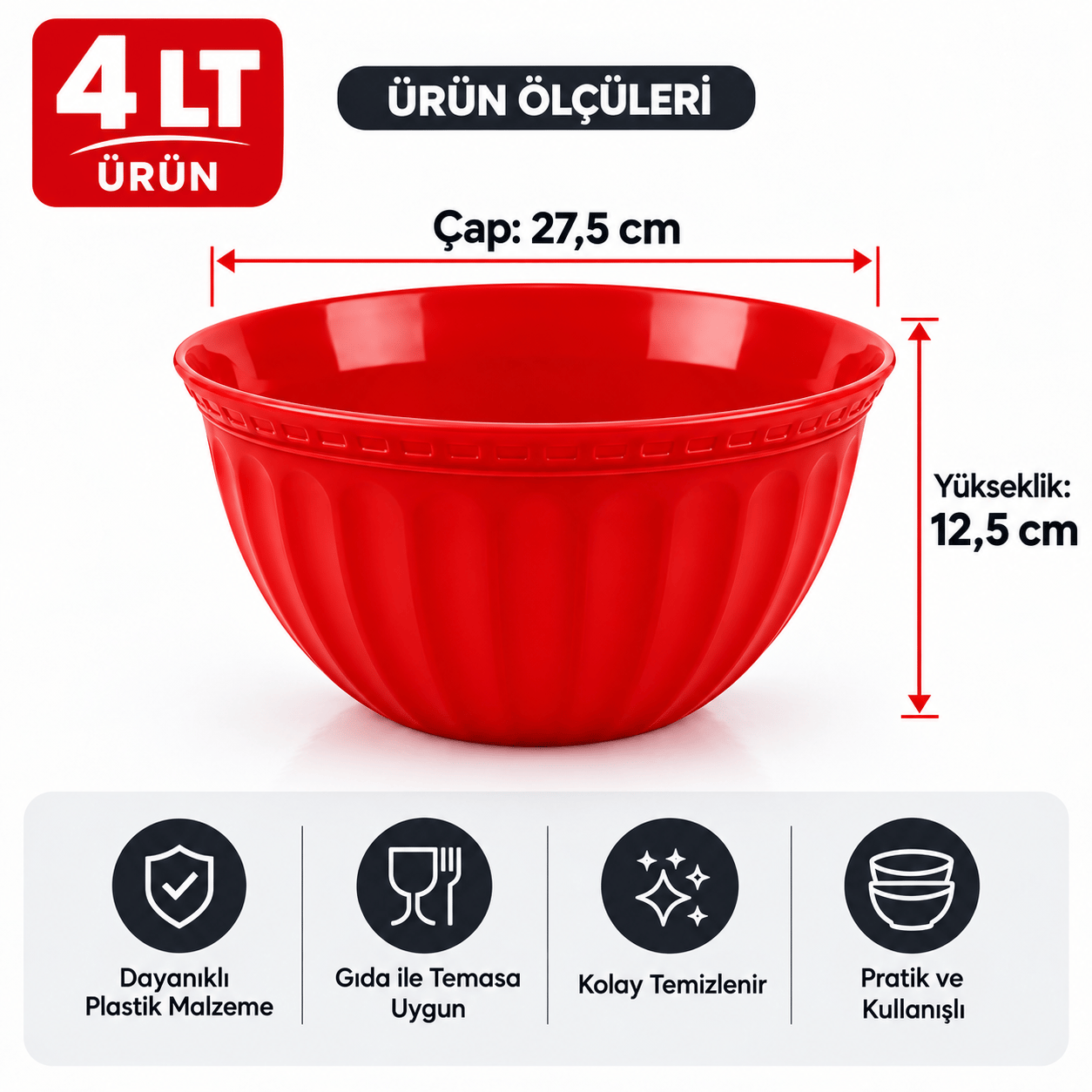 4 LT KARIŞTIRMA KABI - HAMUR YOĞURMA KABI - SALATA