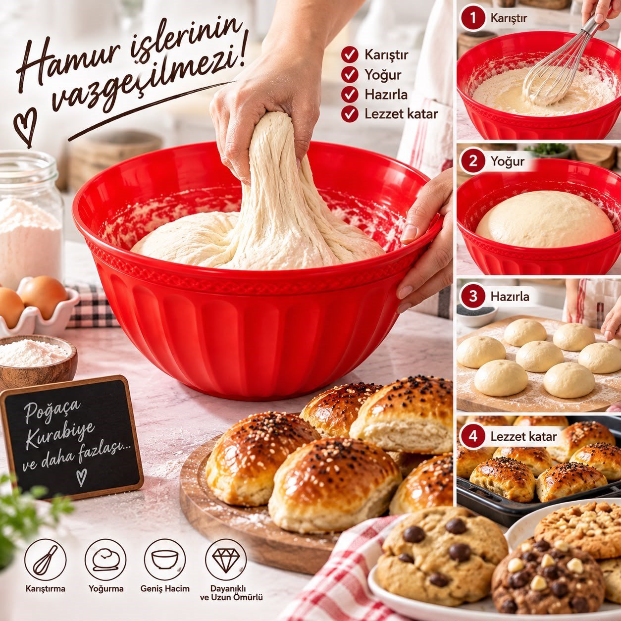 4 LT KARIŞTIRMA KABI - HAMUR YOĞURMA KABI - SALATA