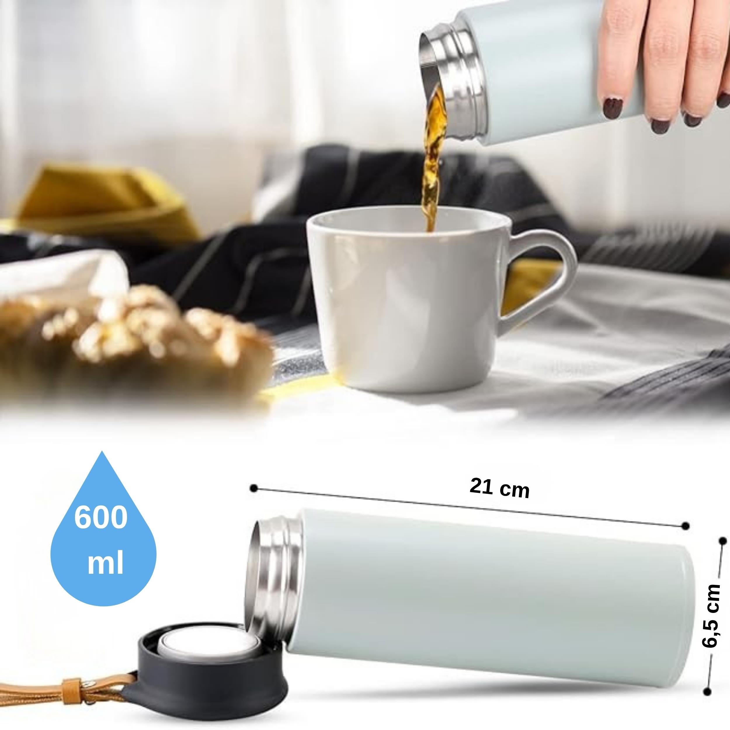 600 ml Paslanmaz Çelik Termos, Çift Katmanlı, Sızdırmaz Kapaklı