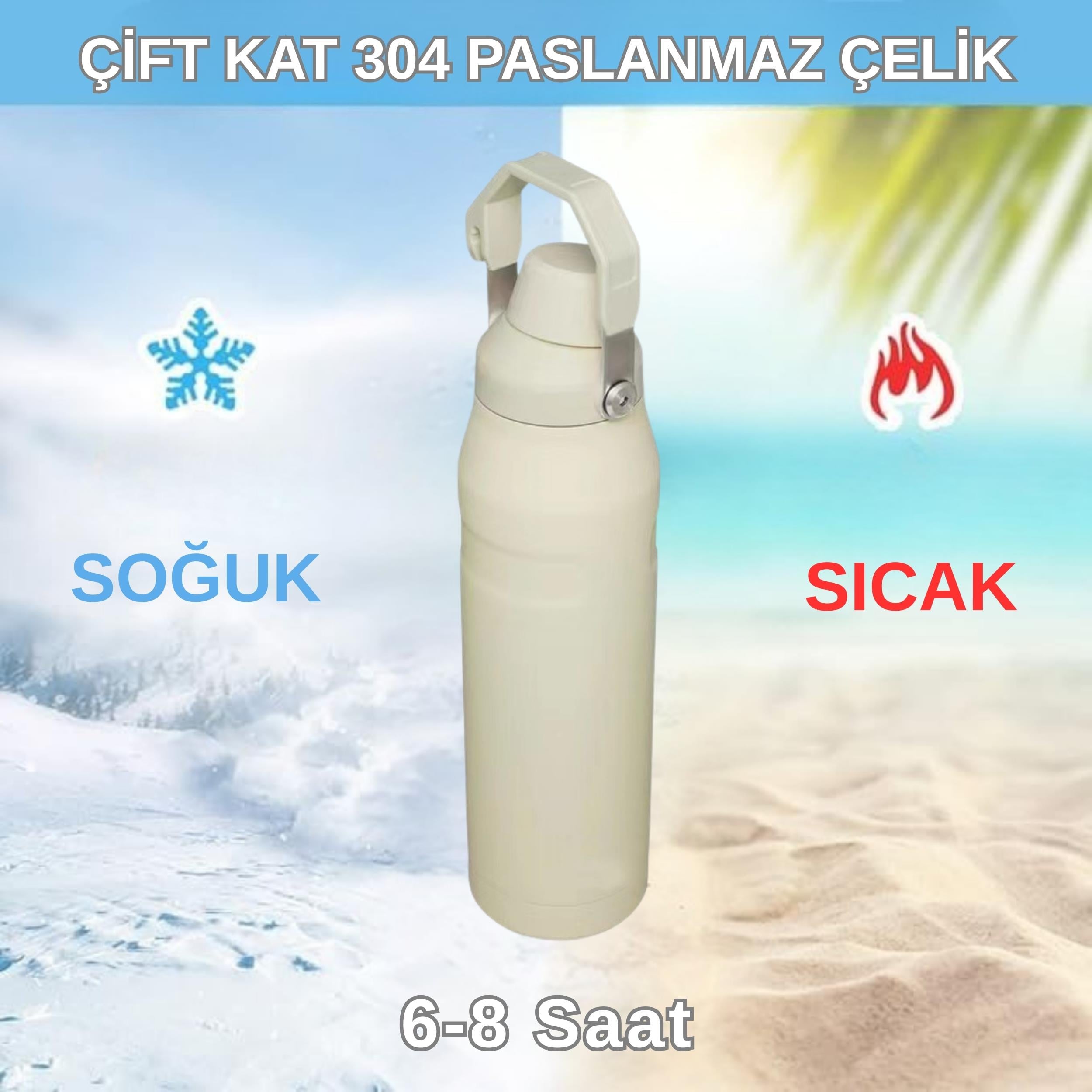 720 ml Paslanmaz Çelik Çift Katmanlı Termos Krem