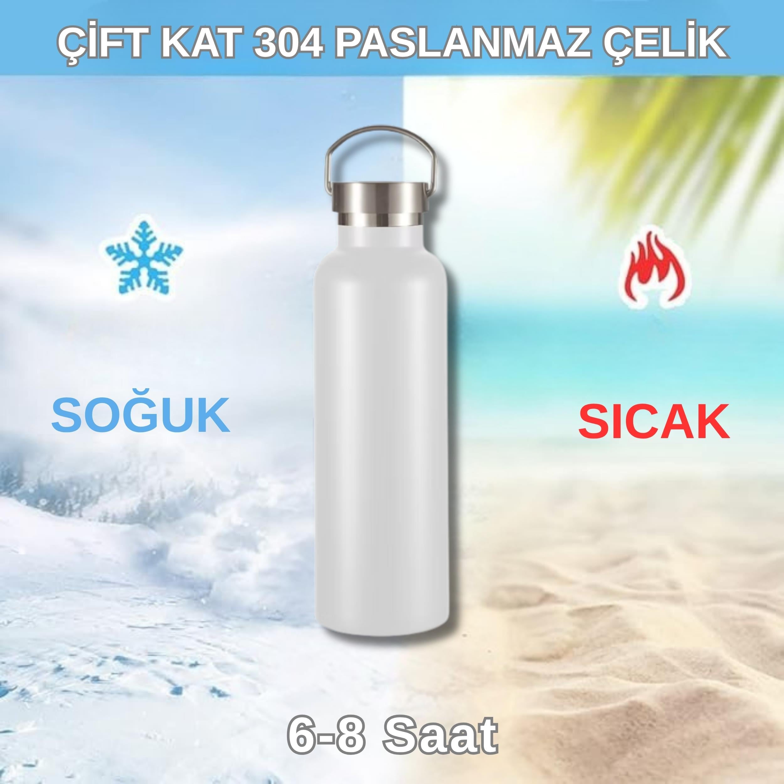 750 ml Paslanmaz Çelik Tutacaklı Termos Matara -Vakumlu Sızdırmaz 