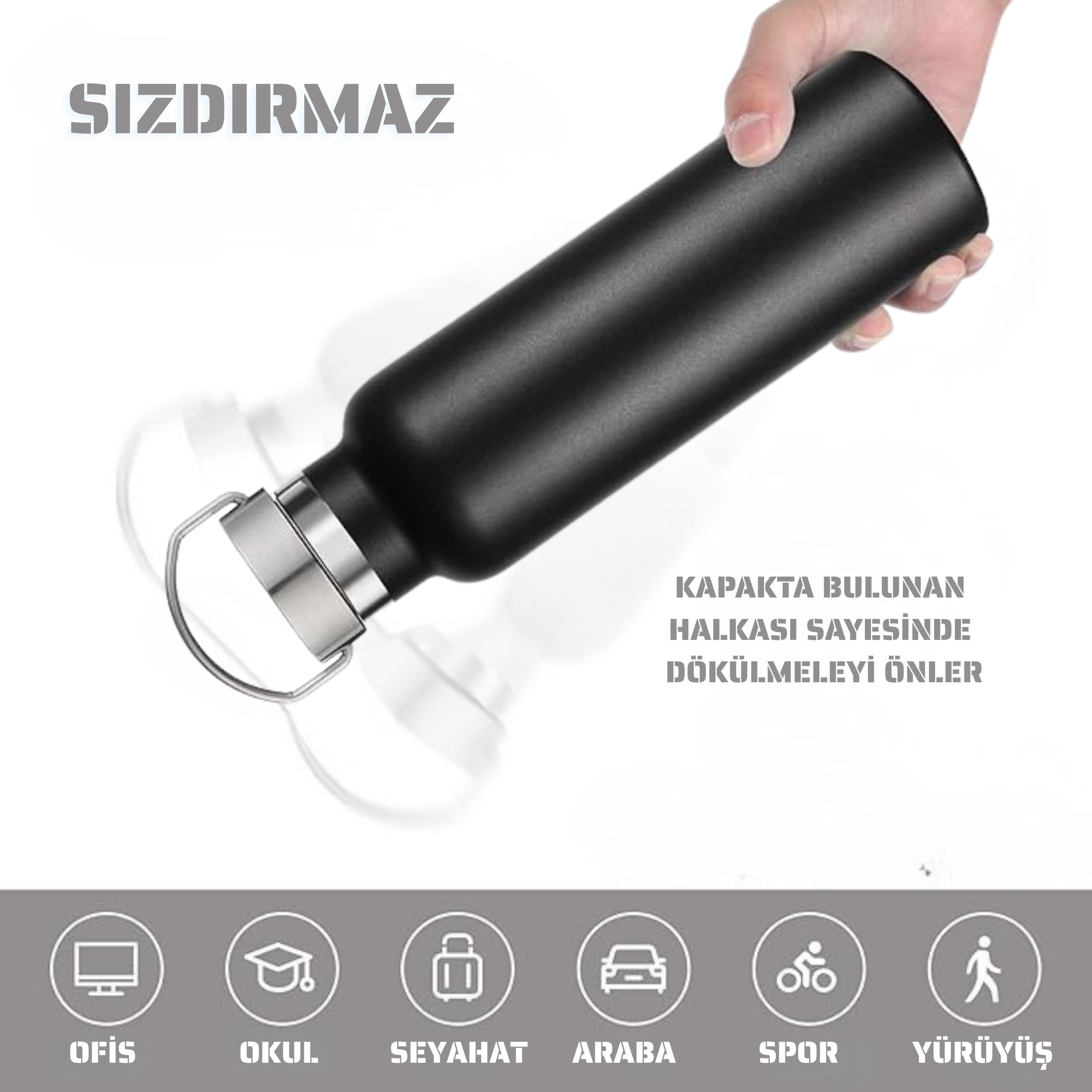 750 ml Paslanmaz Çelik Tutacaklı Termos Matara -Vakumlu Sızdırmaz 
