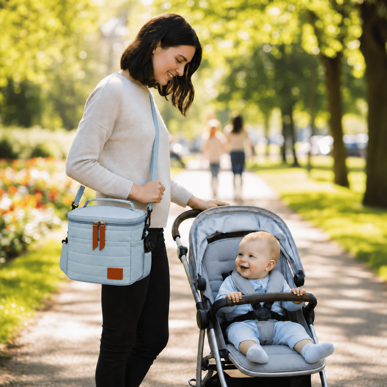 Bebek Termal Mama ve Beslenme Çantası – Yan Cepli, Çift Saplı, El ve Omuz Taşımaya Uygun-Mavi