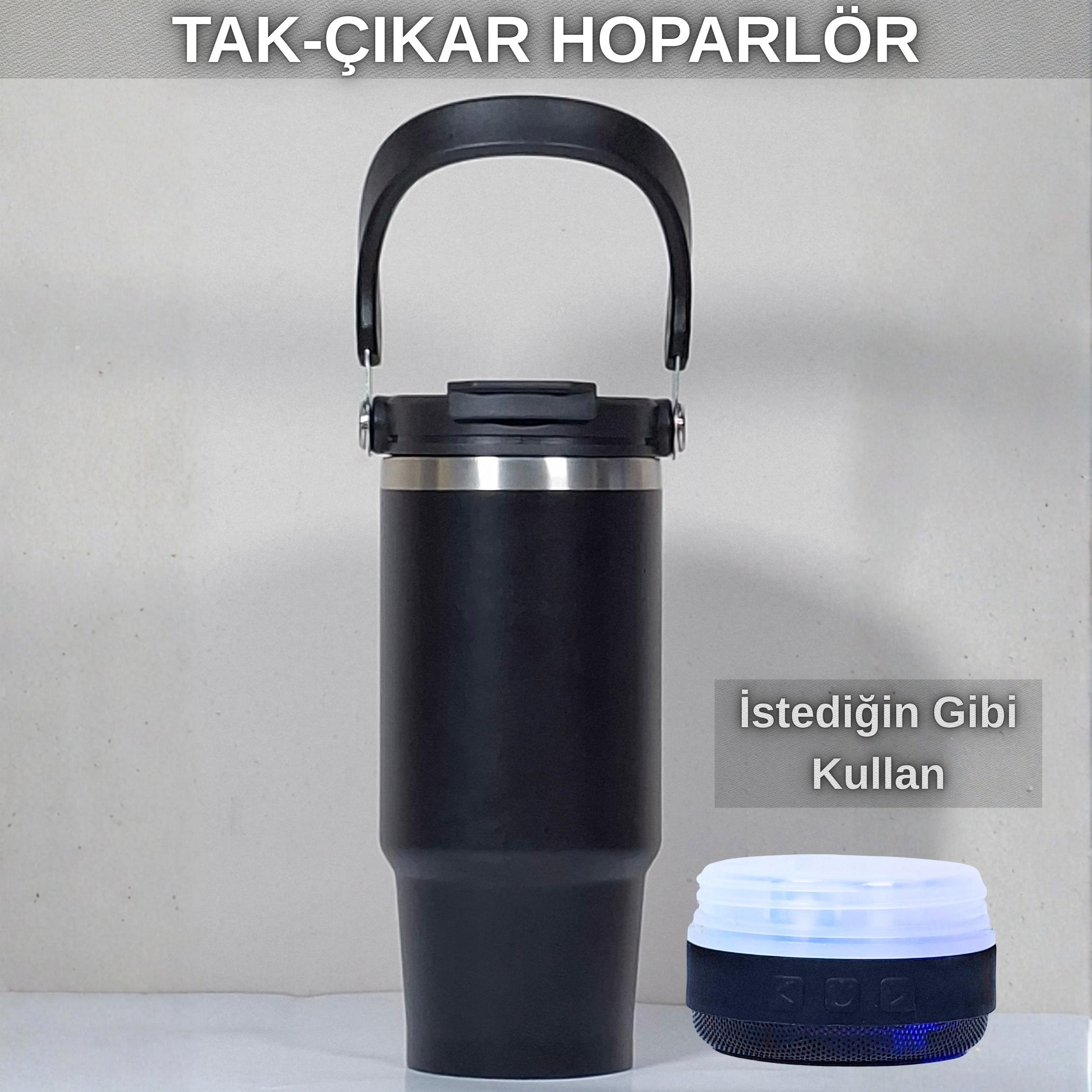 Bluetooth Hoparlörlü Paslanmaz Çelik Termos Bardak 600 ml -Pipetli ,Çift Kullanımlı Kapak